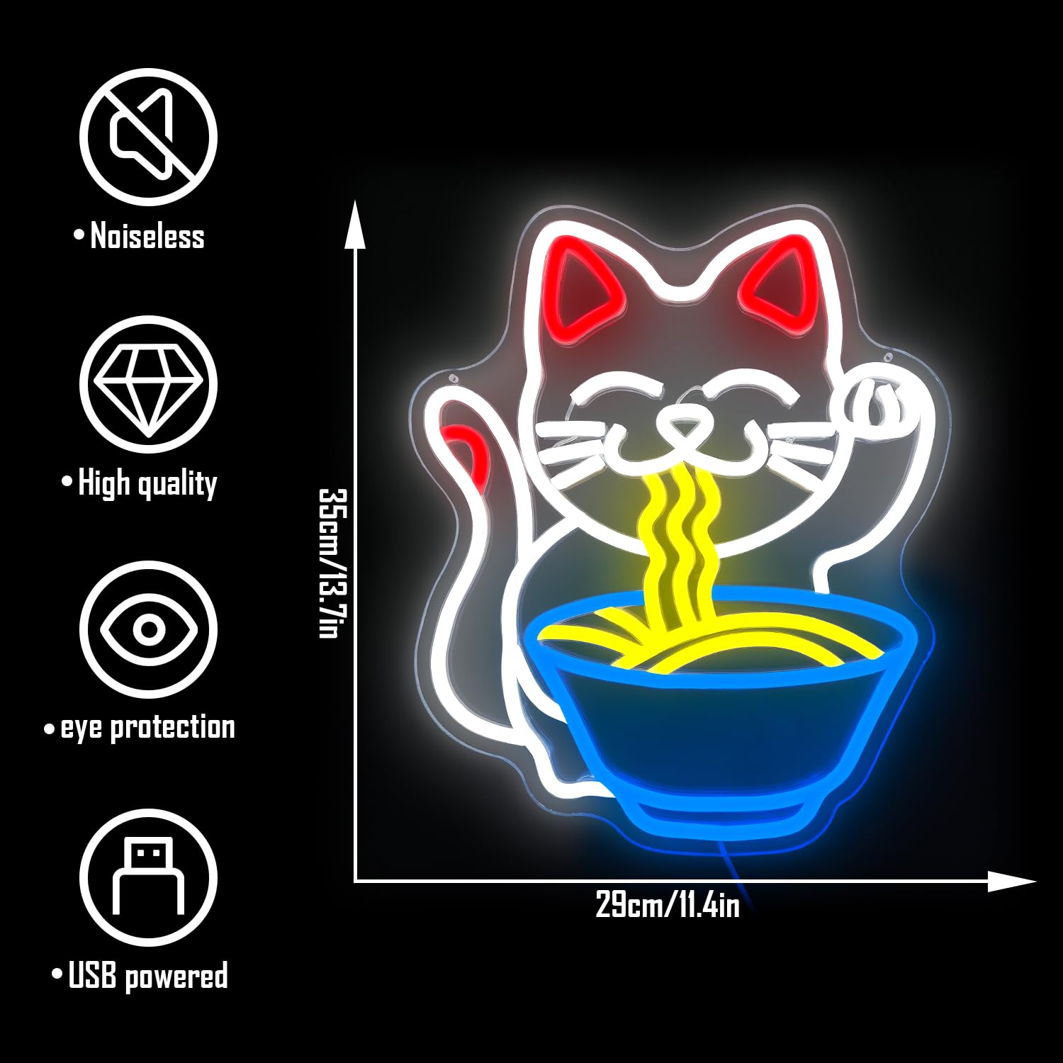 Fortune Cat Ramen Neon Sign Cat Neon Sign Dimmable Japanese Noodles Led Neon Signs for Wall Decor Anime Light Up Signs Neon Ligh