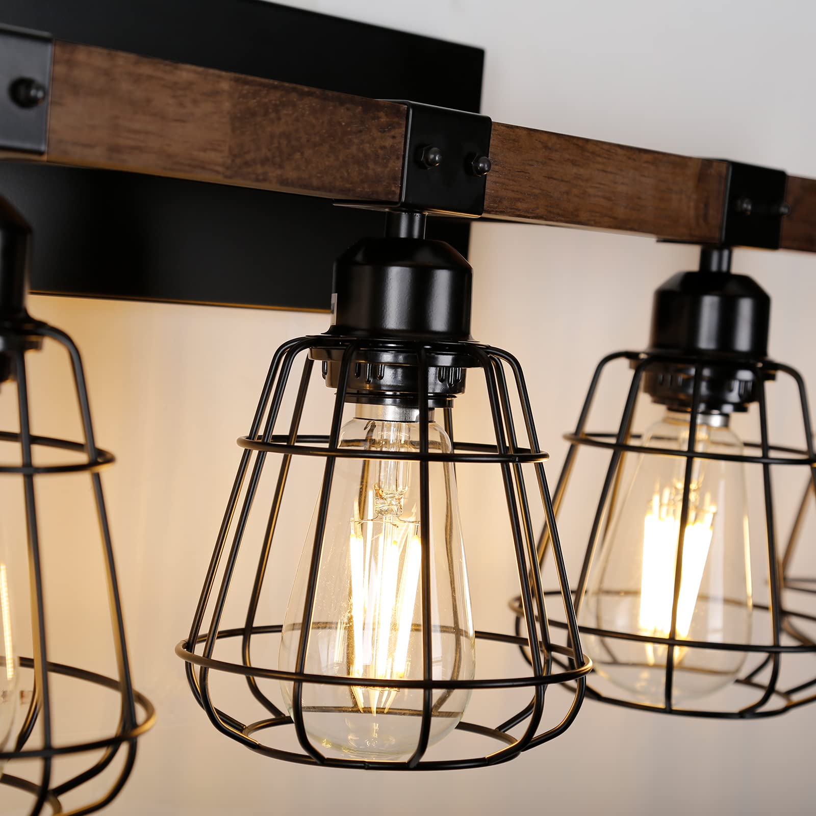 Telafly Farmhouse Vanity Light For Bathroom,3-Light Rustic Wooden Industrial Wall Lighting Fixture Over Mirror,Modern Matte Blac