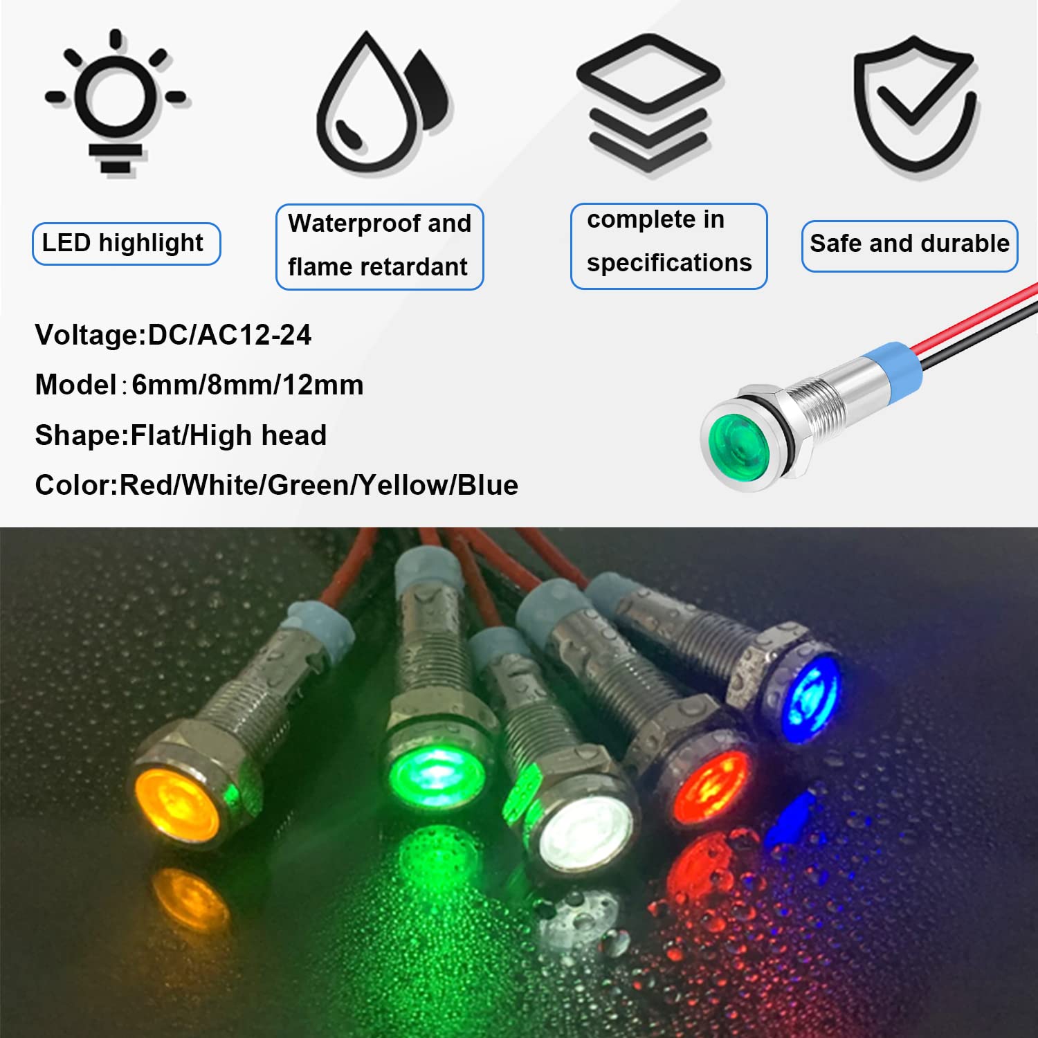 Smseace 5Pack 1/4''(6Mm) Ac/Dc12-24V Led Indicator Light Waterproof Ip65 24 Volt Led Lights Metal Pilot Lamp Lights Green Panel Led Indicator Signal Light