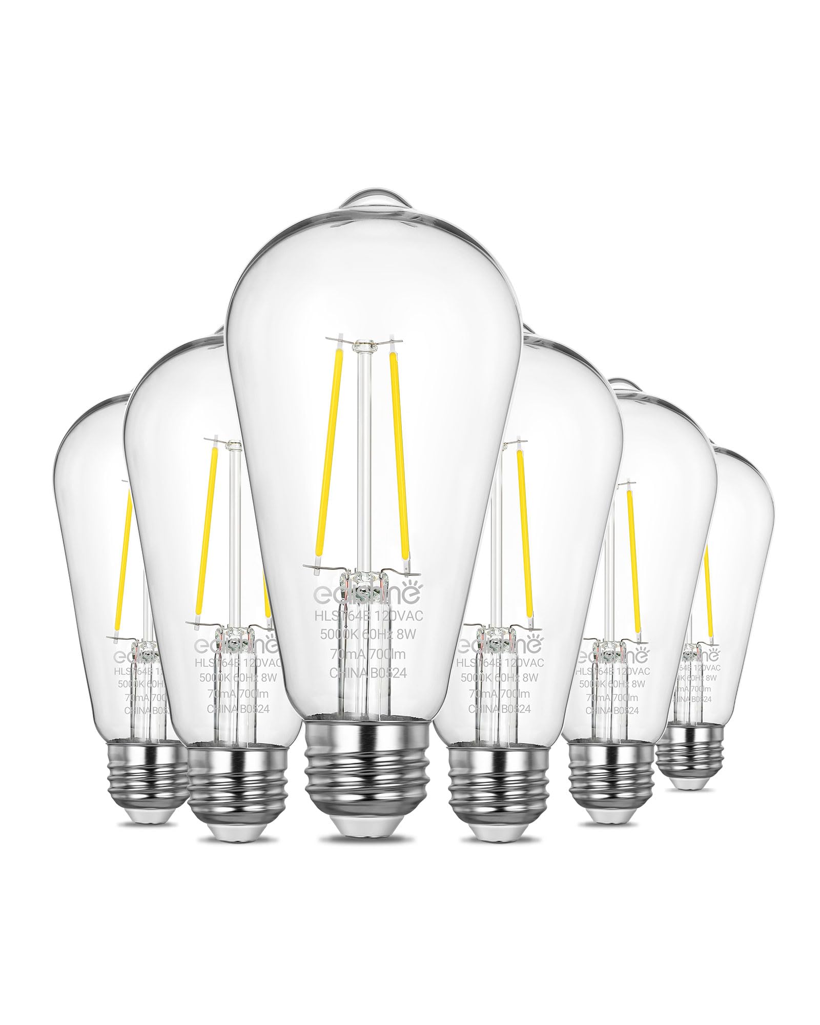 EDISHINE 6 Pack Dusk to Dawn LED Outdoor Light Bulb, Vintage Styled ST64 LED Edison Filament Bulb, 700LM 5000K Daylight White wi