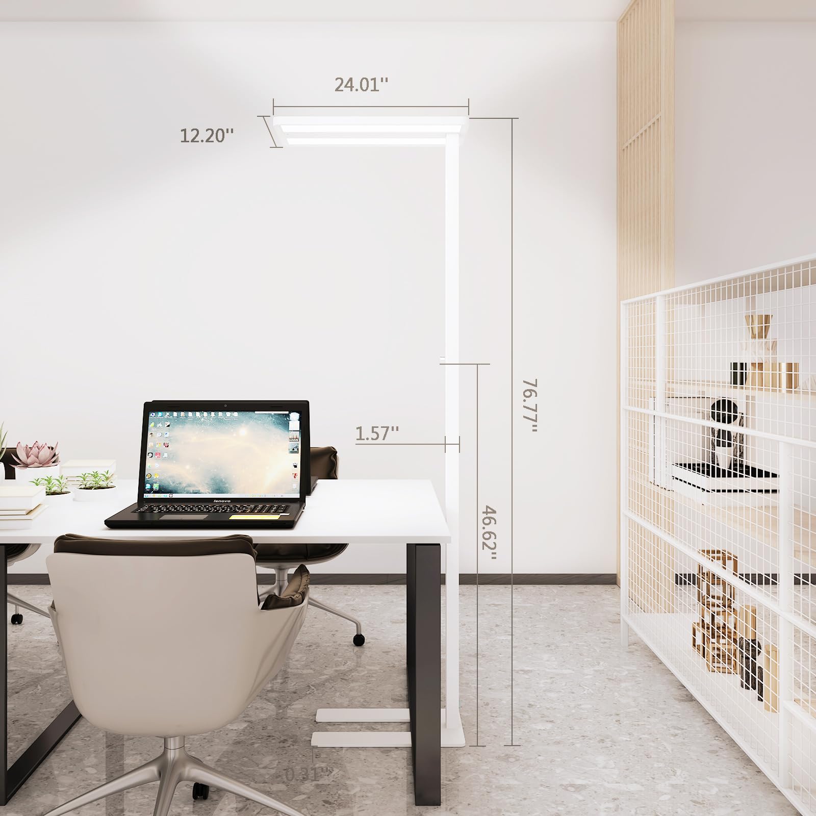 Sterren 76&quot; Led Floor Lamp, 100W White Modern Free-Standing Lamp,10500Lm Dimmable Eye-Care Tall Reading Lamp For Reading Study Room,Office,Meeting Room,4000K Natural Daylight