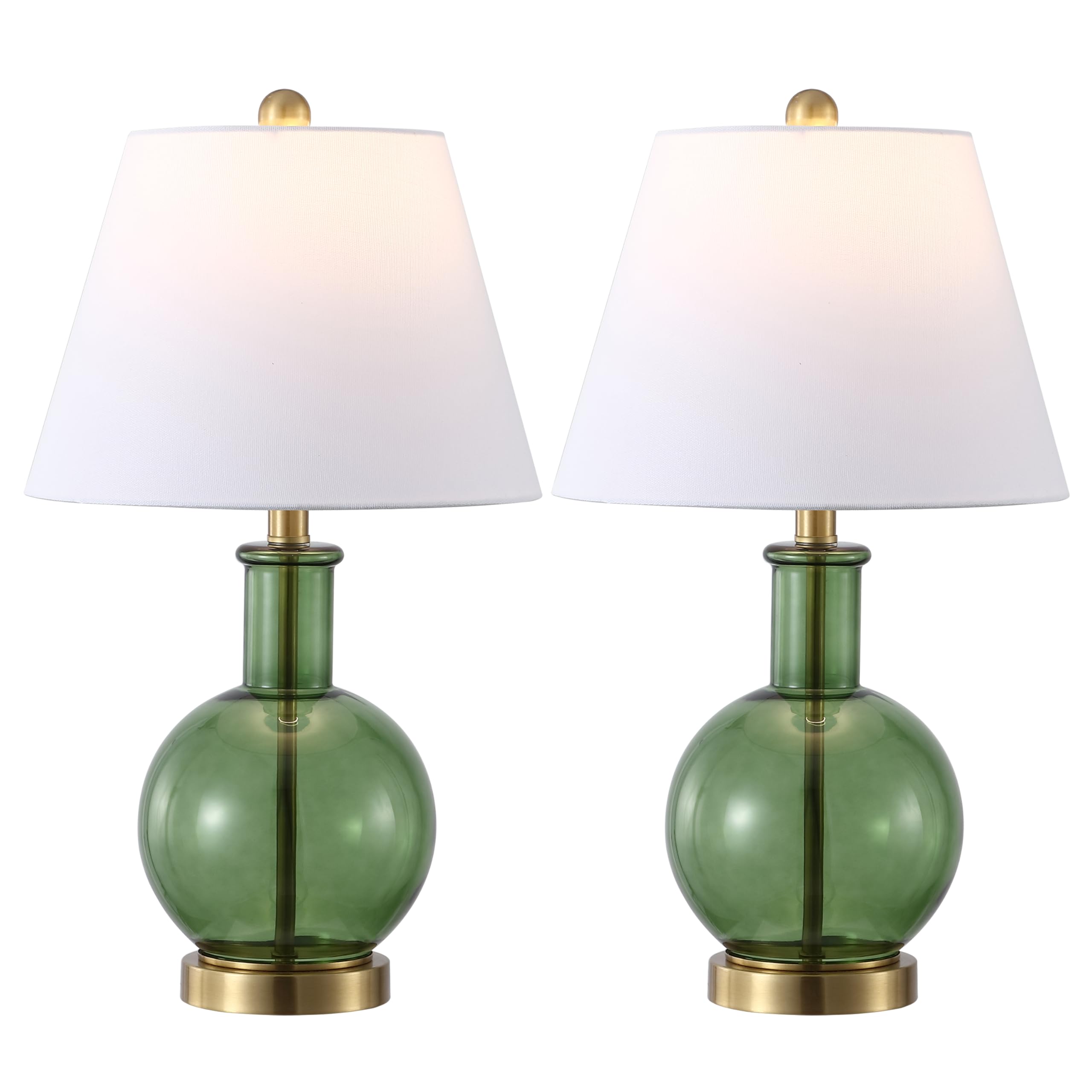 SAFAVIEH Lighting Collection - Camelie Green Glass Table Lamp Set of 2, 22 Decorative Accent Lights with Fabric Shades, E26 Bulb