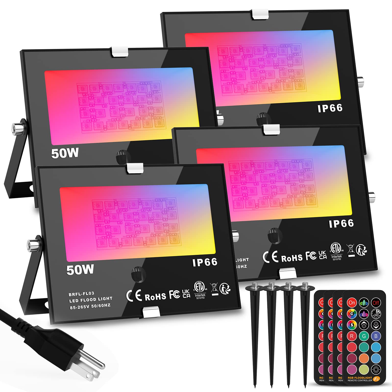RGB Outdoor LED Flood Light 50W Color Changing Floodlights Spotlights Landscape Lighting Fixture Waterproof Landscaping Spot Lig