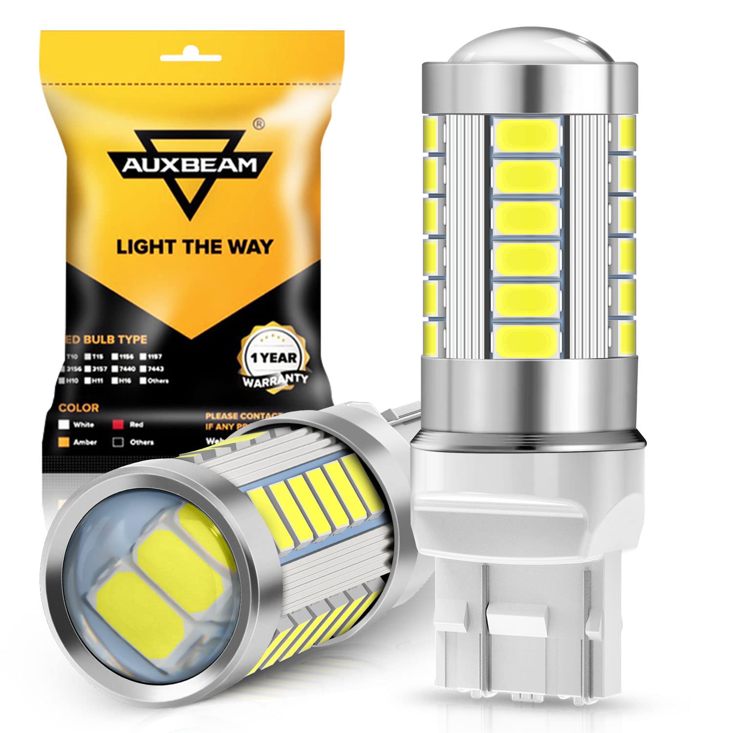 Auxbeam 7443 Reverse Light Bulbs, 6500K White LED, 33-SMD Chips, T20 Size, Pack of 2