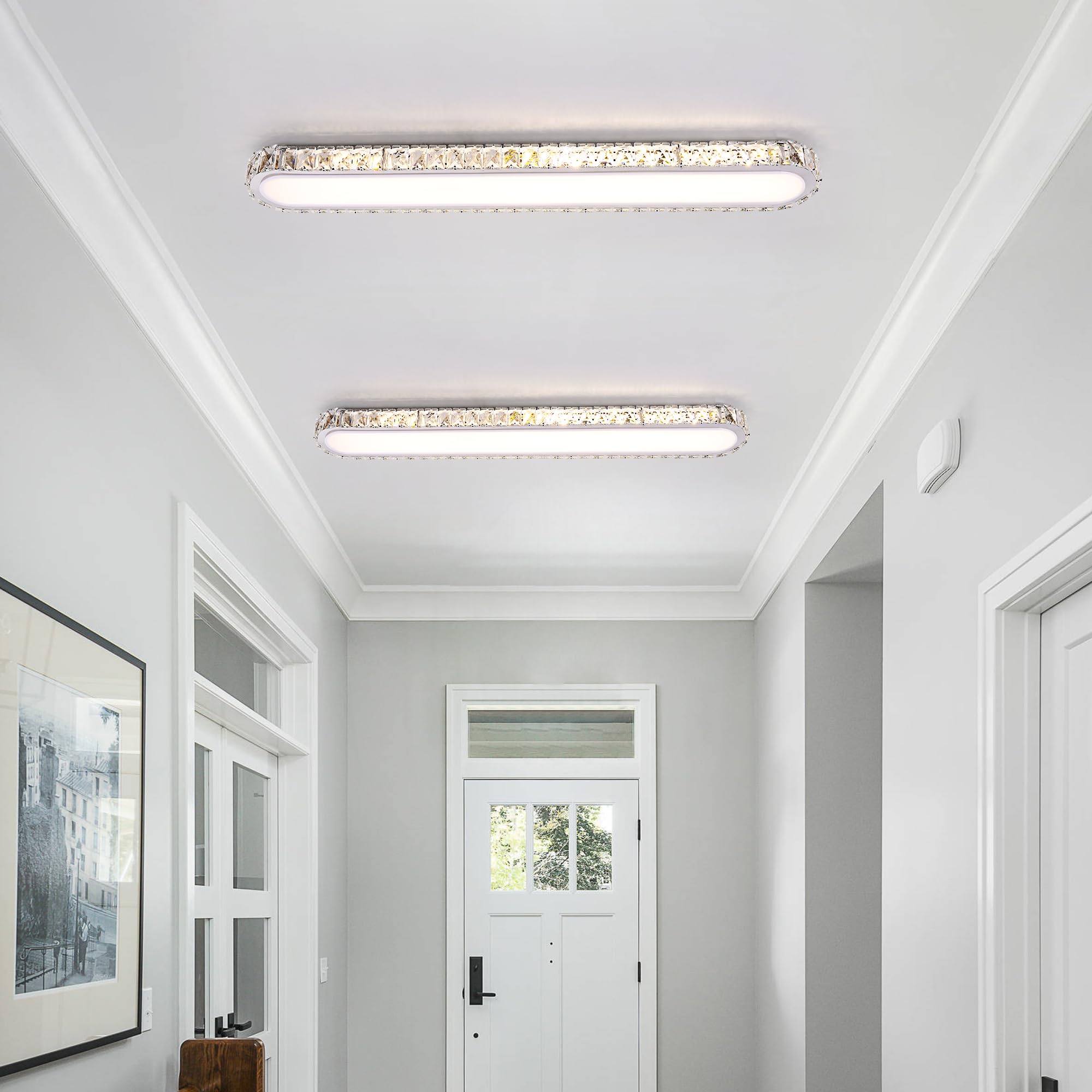 Qcyuui Dimmable Led Ceiling Light 39.4 Kitchen Lighting Fixtures Ceiling Modern stylish Crystal Ceiling Light With Remote Chrome Long Ceiling Light Fixture For Kitchen Dining Room Hallway 48W