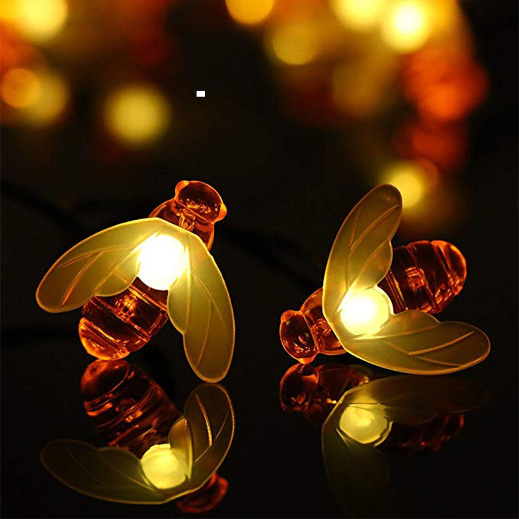 SNOMYRS Solar String Lights 21 Ft 30 LED Bumble Bee Lights with 8 Modes Warm White for Garden Patio Decor