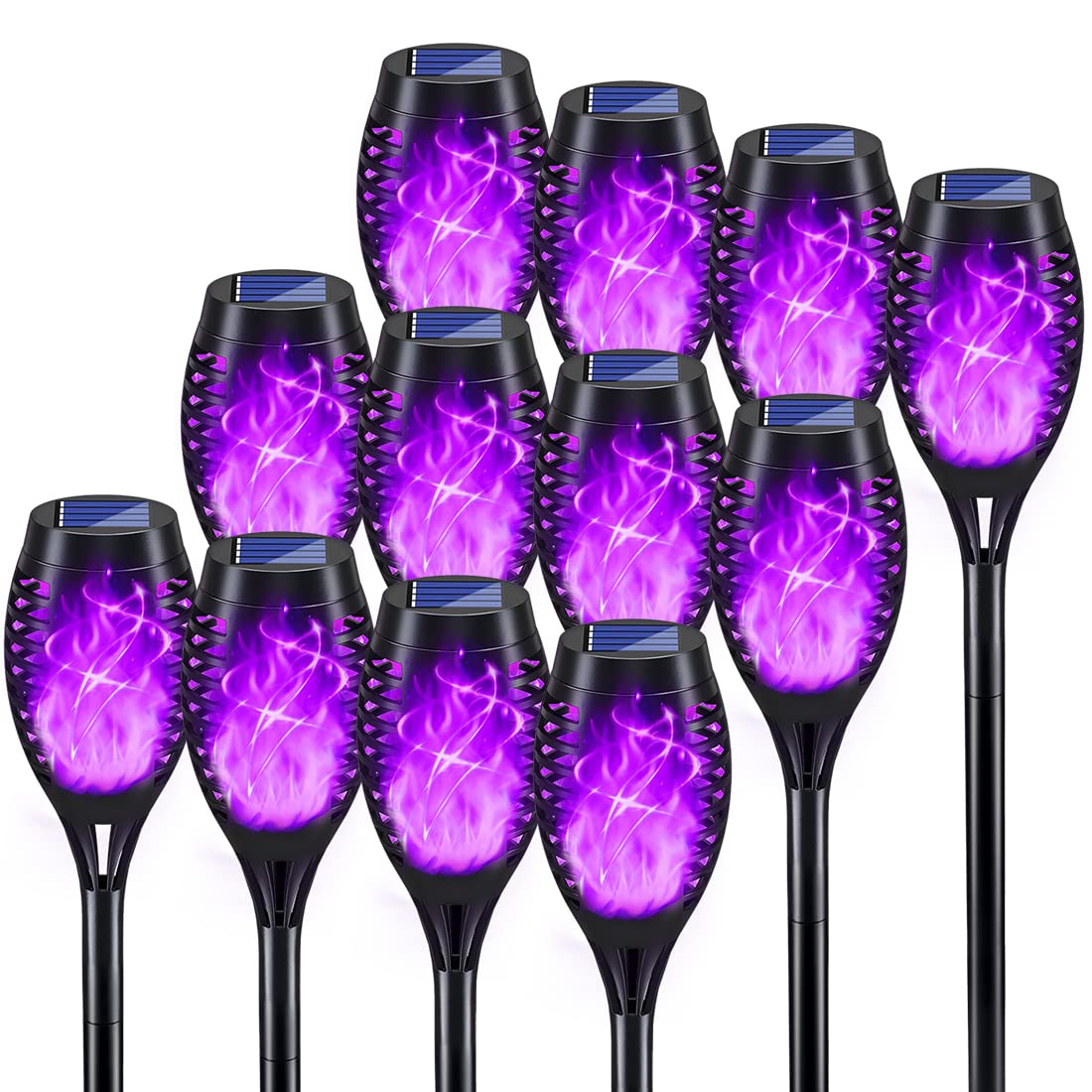 KYEKIO Solar Torch Lights, 12Pack Purple Flickering Flame Outdoor Decorations, Waterproof Garden Lighting