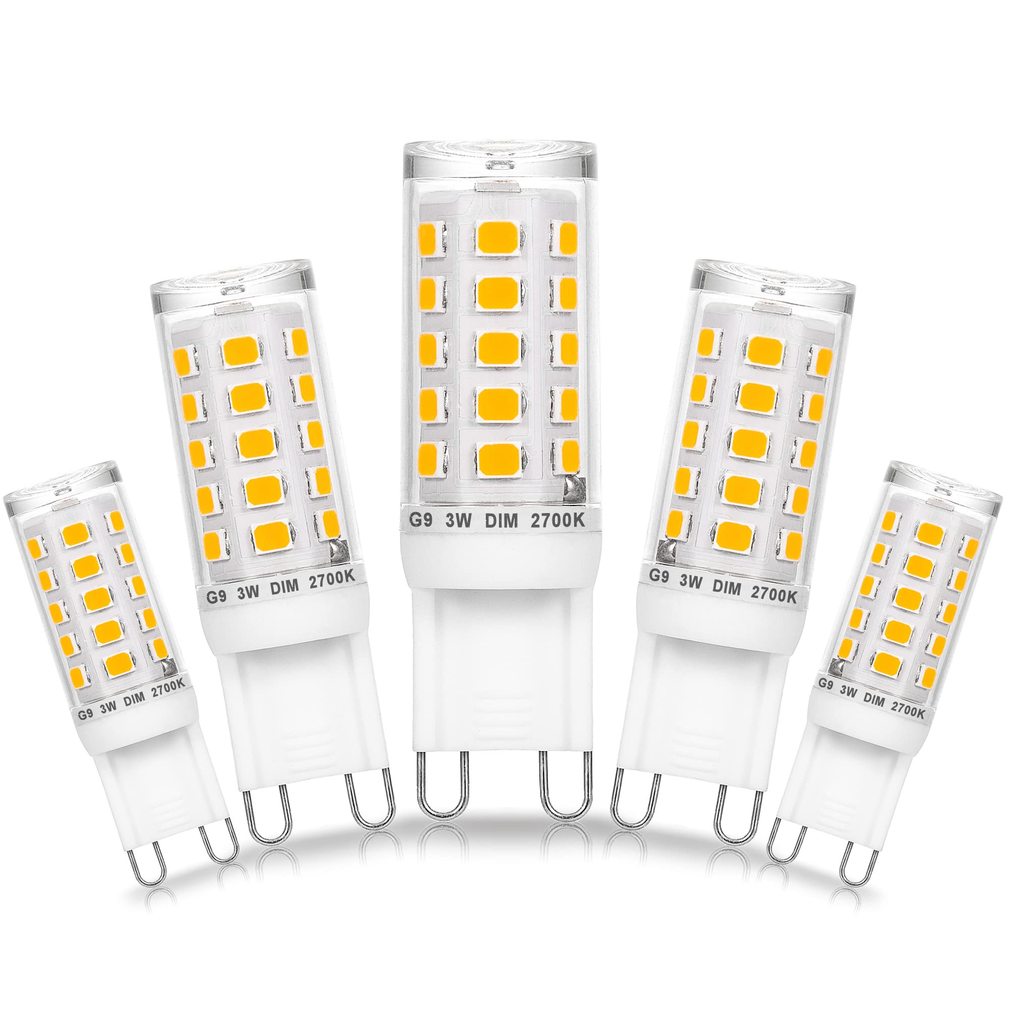Ziomitus Dimmable G9 LED Bulbs, 3W Warm White, 300lm, 5 Count, Ceramic, for Chandelier and Pendant Lighting