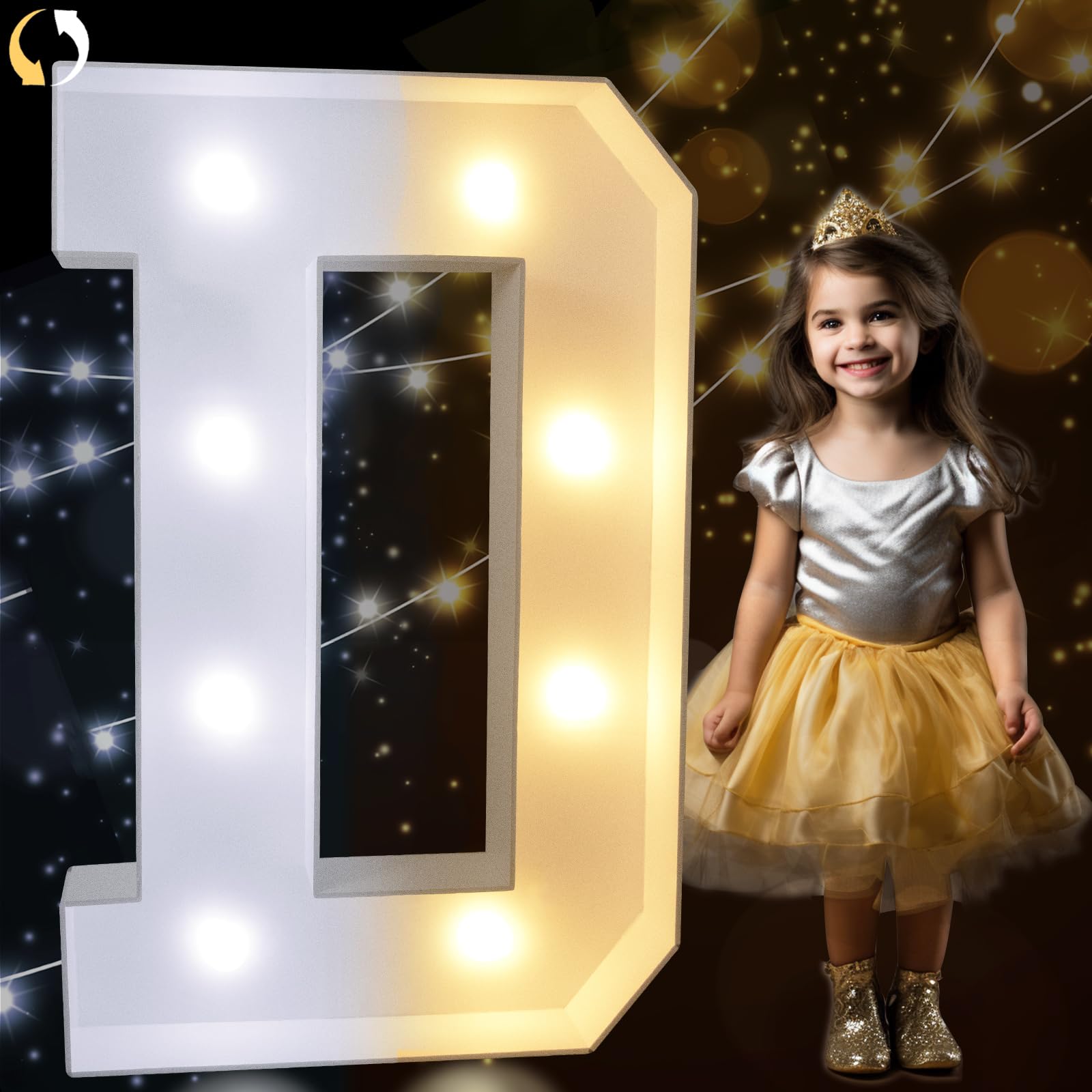 Pooqla Marquee Light Up Letter D, 3FT, Cool White & Warm White LED, Giant Sign for Birthday, Anniversary, Wedding Party Decor