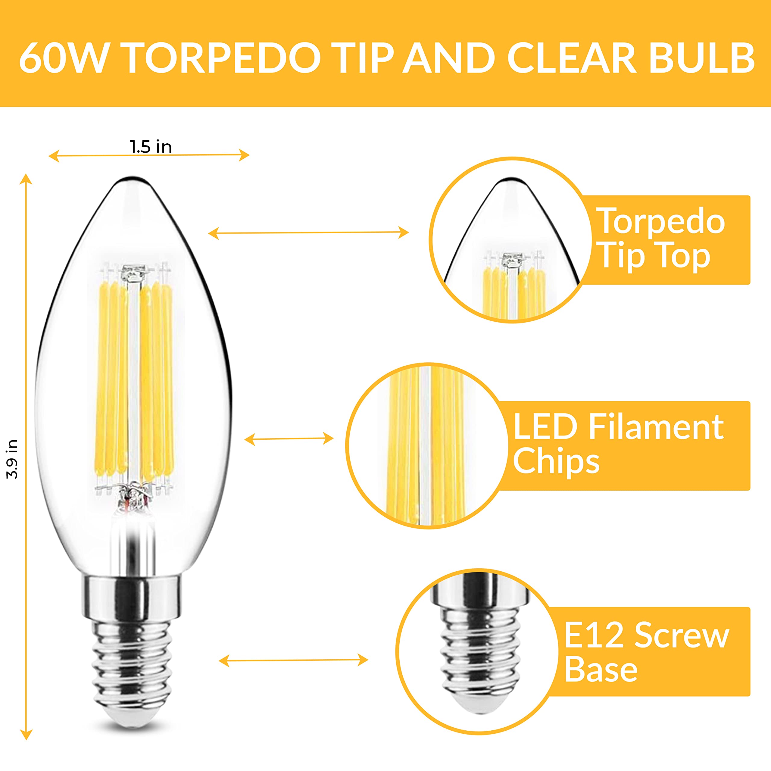 Bulbmaster Blunt Tip Decorative Candle Light Bulbs Ctc Chandelier Bulbs Torpedo Tip Incandescent Light Bulbs, E12 Candelabra Lig