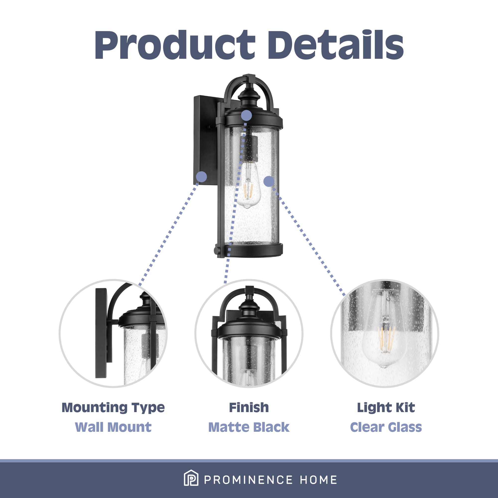 Prominence Home Matte Black Farmhouse Outdoor Sconce Lantern - Wet Rated Coach Light 51548-01