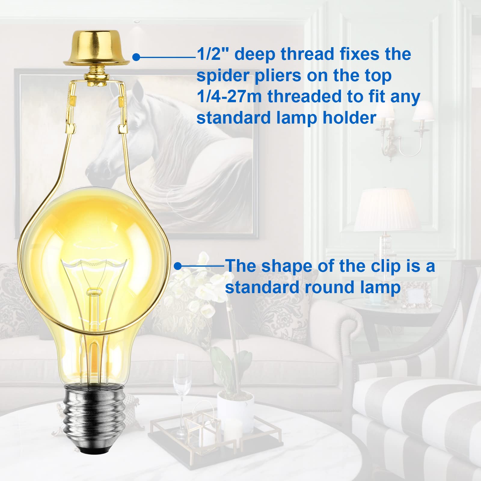 2 Pack Lamp Shade Light Bulb Clip Adapter, Weaverbird Lamp Shade Harp Holder Adapter Kit Attaching Finial Top And Lampshade Leve