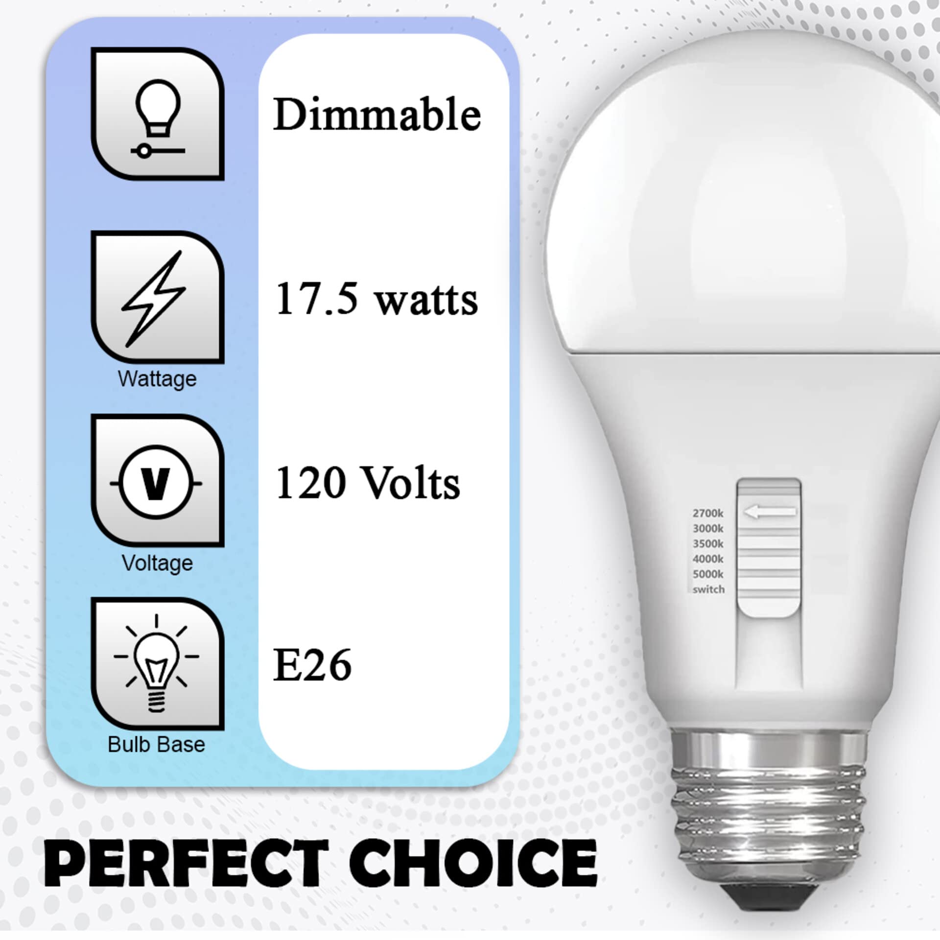 LABORATE LIGHTING A19 LED Light Bulbs - Color Selectable, 100W, 1600 Lumens, E26 Base, Soft White to Daylight White, 2-Pack