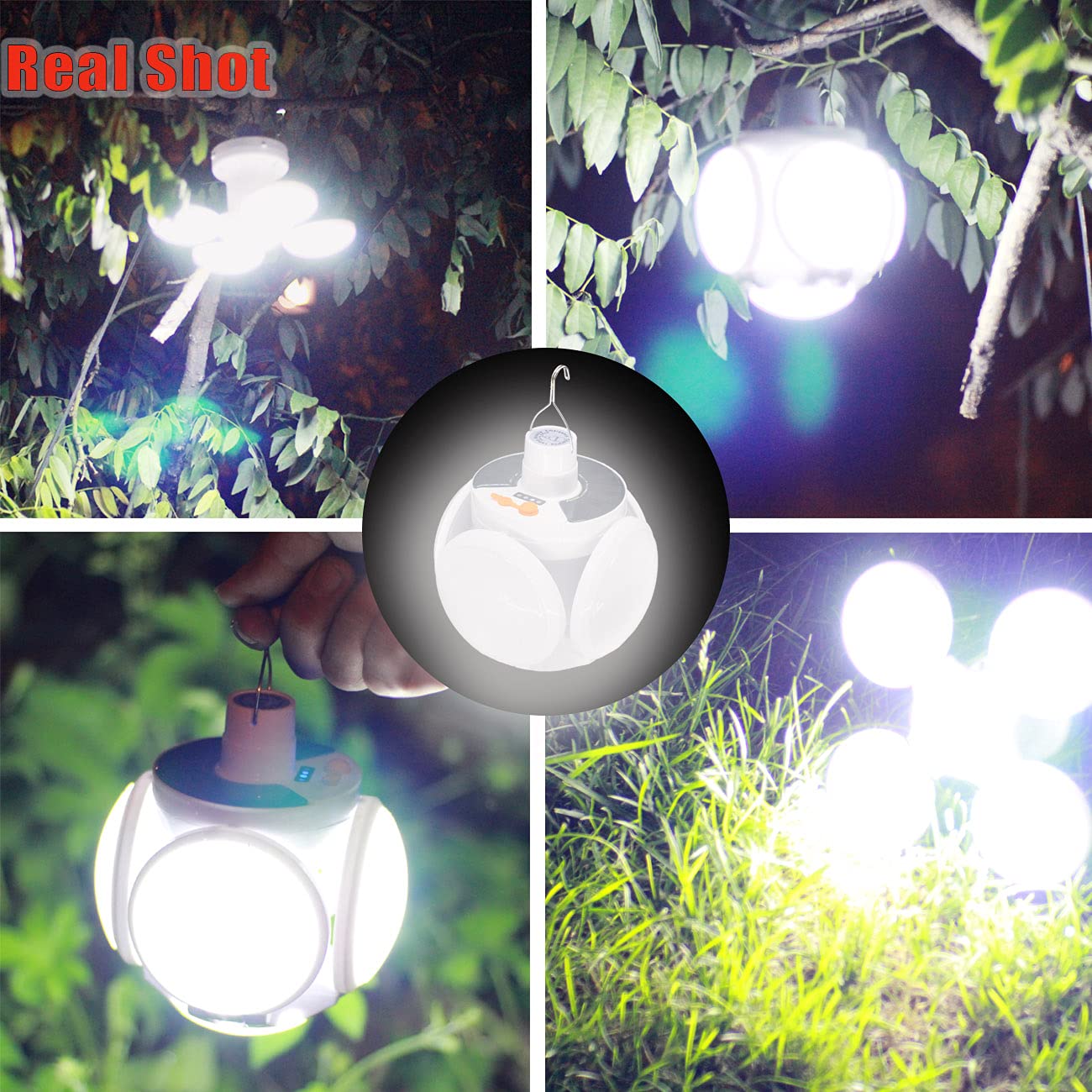 Jearytop Folding Solar Lamp - 45 LED, 4000mAh Rechargeable Battery, Waterproof, Remote Control, White, Model US-4, Portable Camping Light