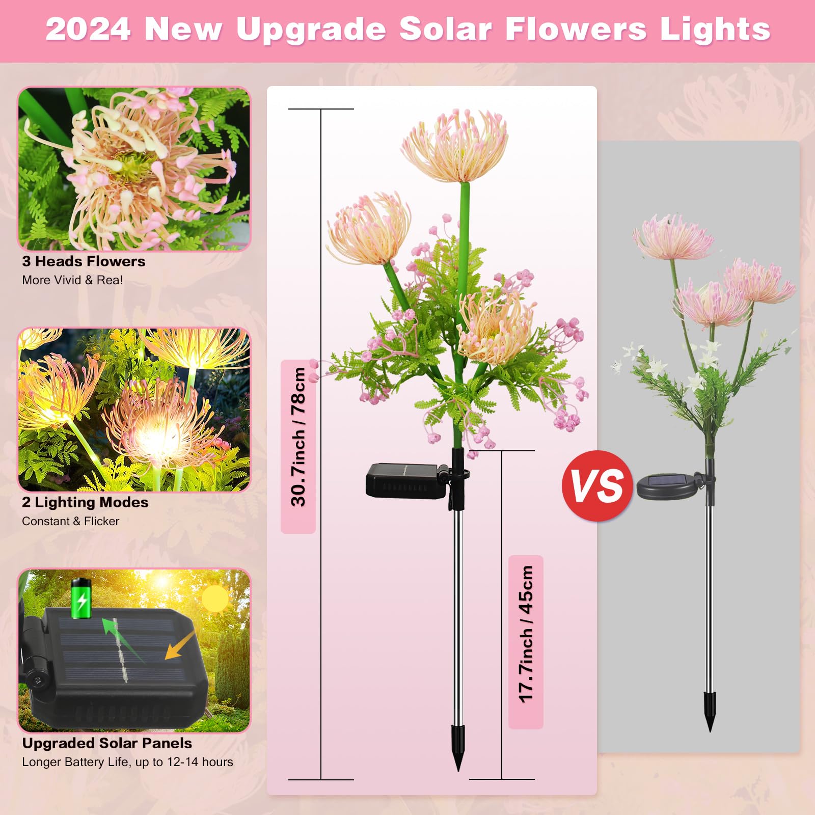 Syouhome 4-Pack 12 Head Solar Flowers Lights  Waterproof Solar Garden Lights Outdoor For Christmas  Flower Lights With Glowing Stems  For Flowerpot Yard Pathway Balcony Patio Garden Decor