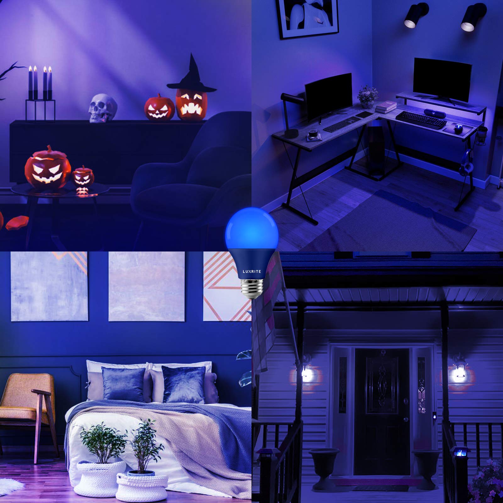 LUXRITE A19 LED Blue Light Bulb, 60W Equivalent, Non-Dimmable, E26 Base, Indoor/Outdoor, Model LR21491