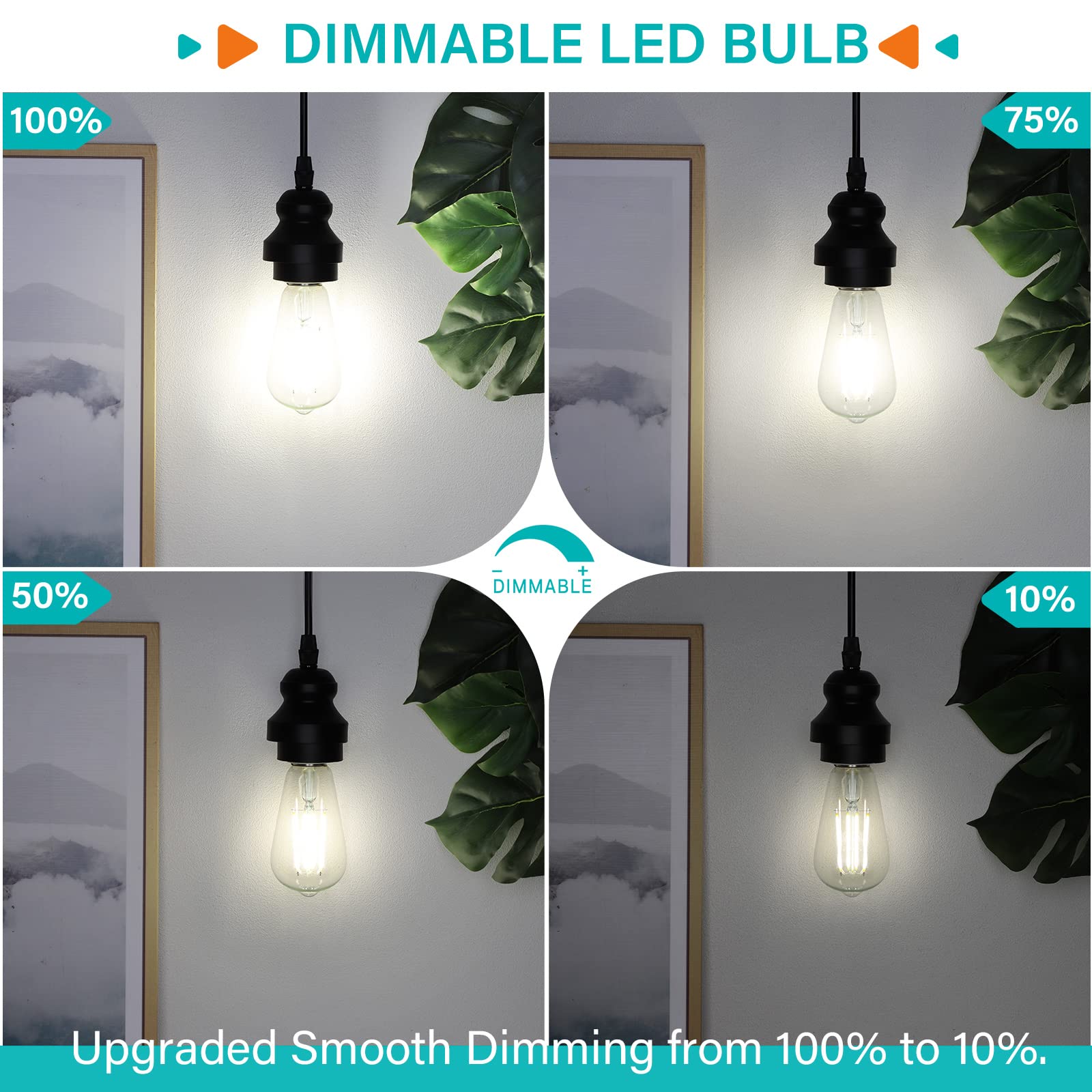 Maxvolador Vintage Led Edison Bulb Dimmable 60W Equivalent 850 Lumens, 6W Edison Light Bulbs 4000K, Antique St58 Led Filament Bulb E26 Base, Pack Of 4