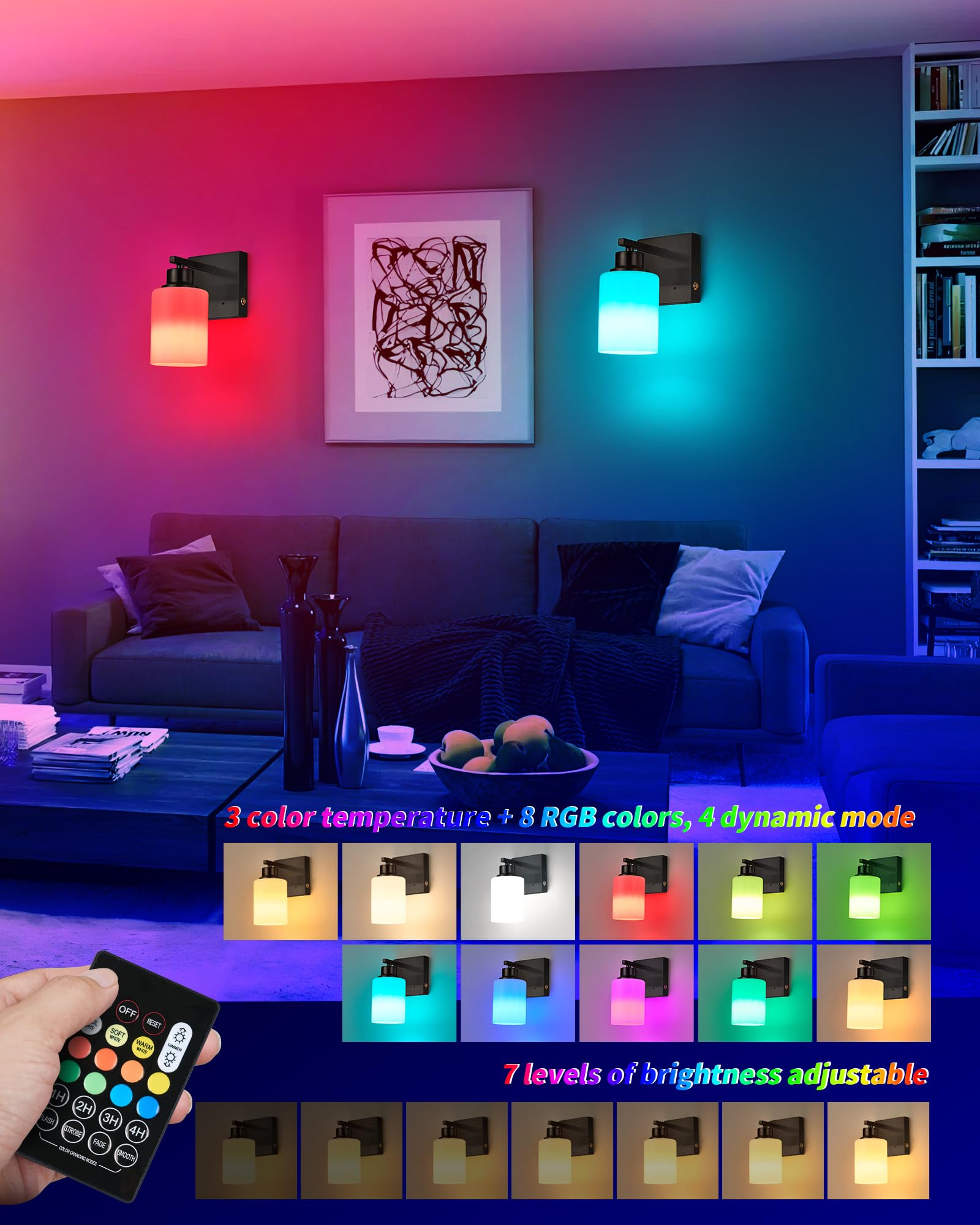 Battery Operated Wall Sconce Set Of 2, Dimmable Wireless Sconces With Remote And Touch Control, Rechargeable Wall Lights Modern