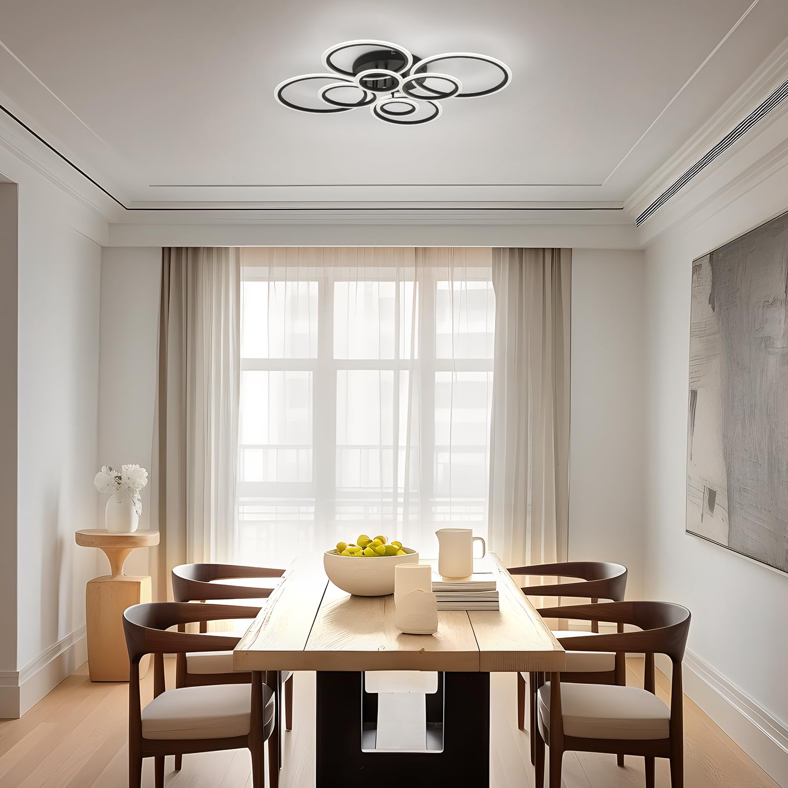 Teminbu Modern Led Ceiling Light, Black 8 Rings Flush Mount Ceiling Light, 4000K Lighting Fixture Ceiling Lamp For Kitchen, Bedr
