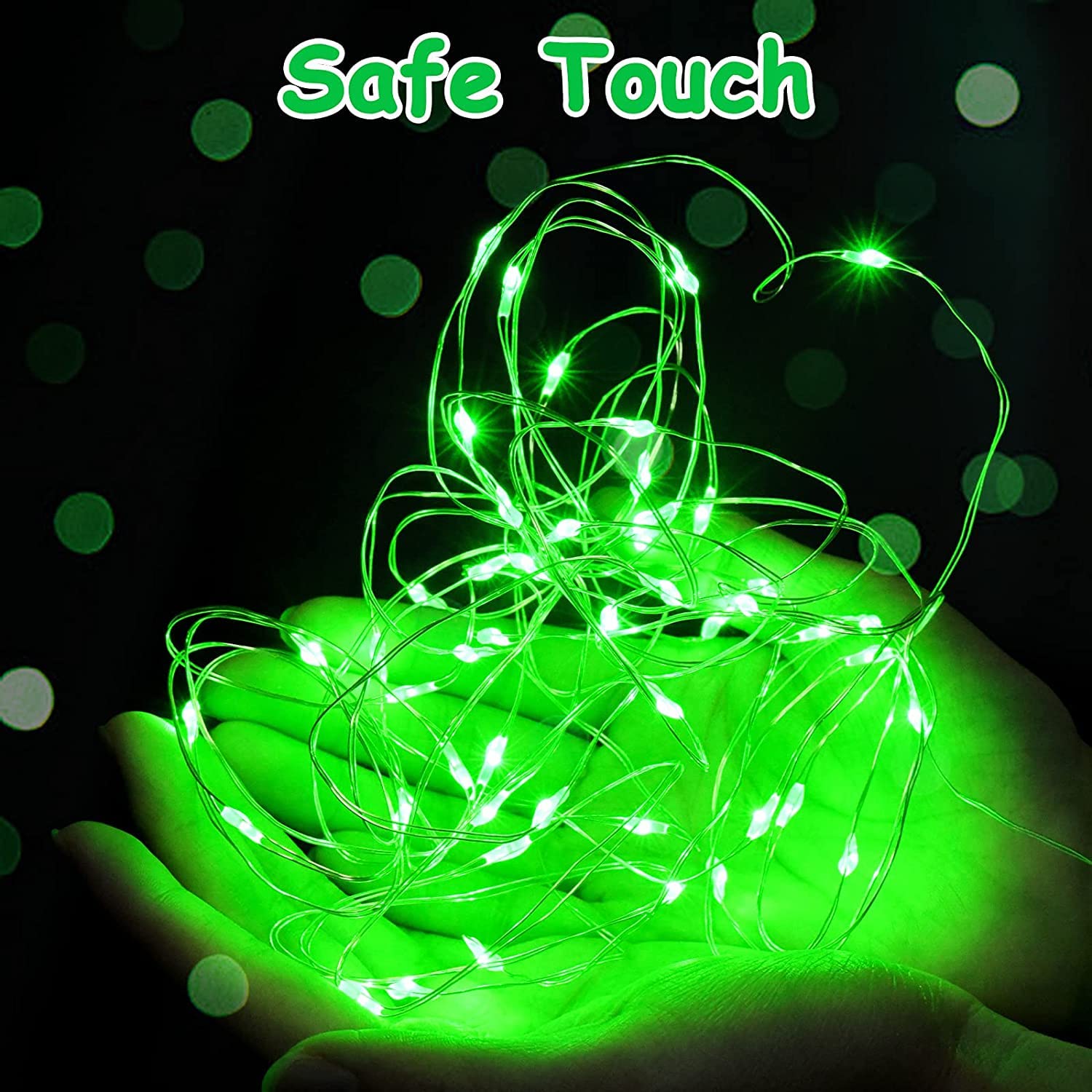 BOLWEO Green Battery Operated String Lights, St. Patricks Day Decoration Waterproof 10Ft Silver Copper Wire 30 LED Diwali Hallo