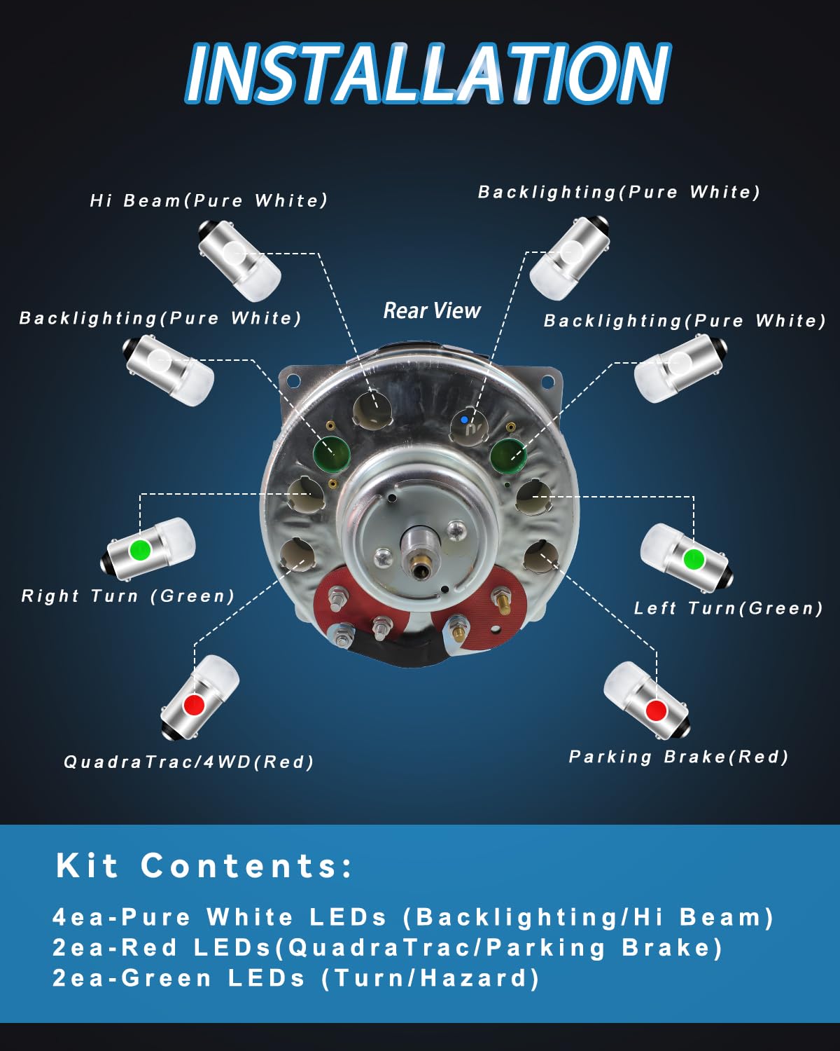 Keiurot Led Retrofit Bulb Kit For Jeep Cj5 Cj7 Cj8 Speedometer Cluster - Aluminum Replacement