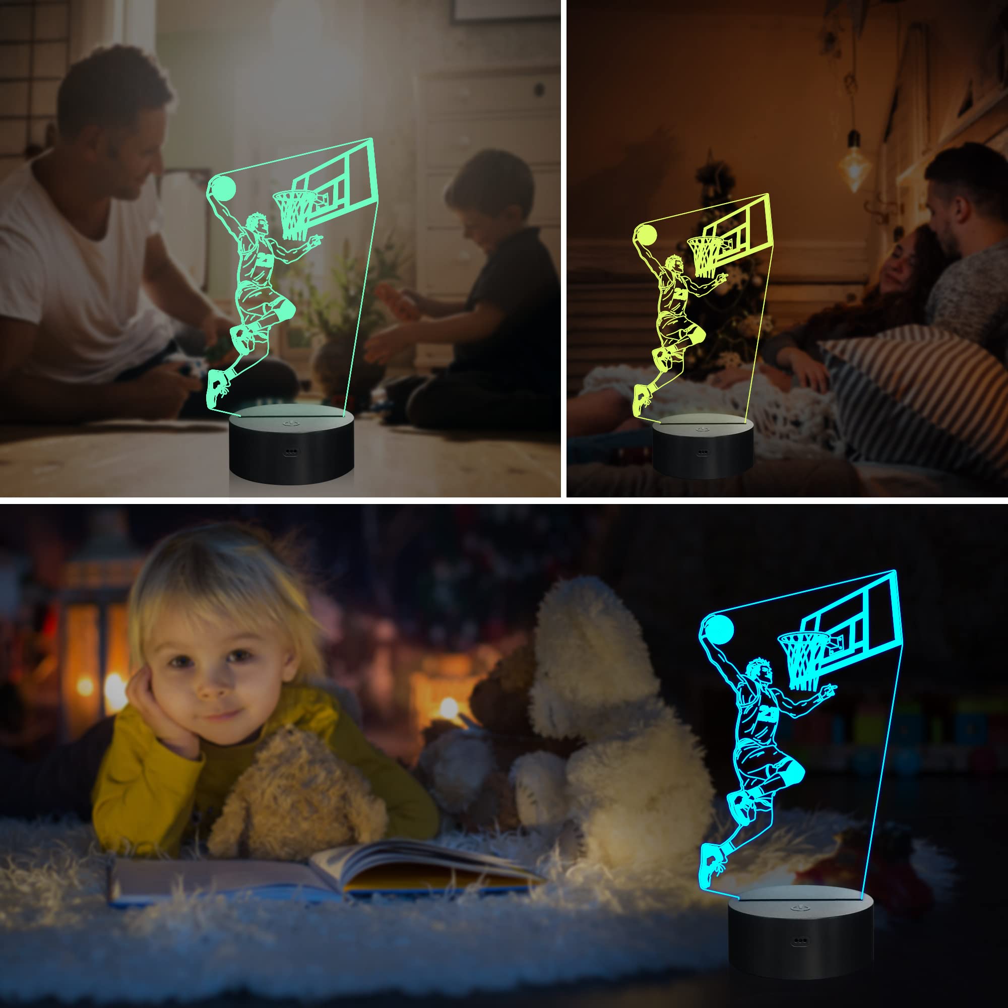 Ammonite 3D Night Light Basketball Player Lamp, 16 Color Remote Led Decor For Kids' Room