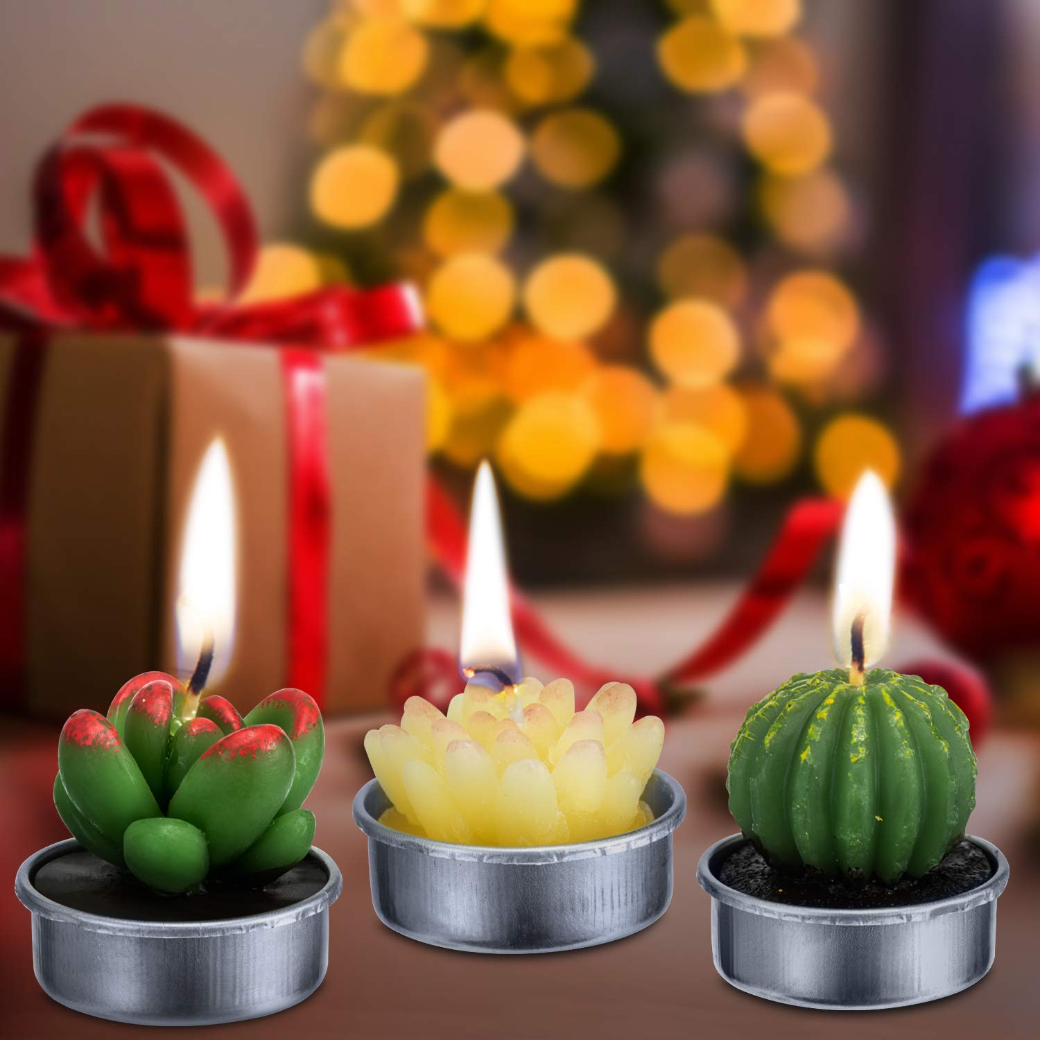 Cactus Tealight Candles(18 Pcs), Artificial Succulents Decorative Tea Light Candles,Perfect For Birthday Wedding Party Home Decor