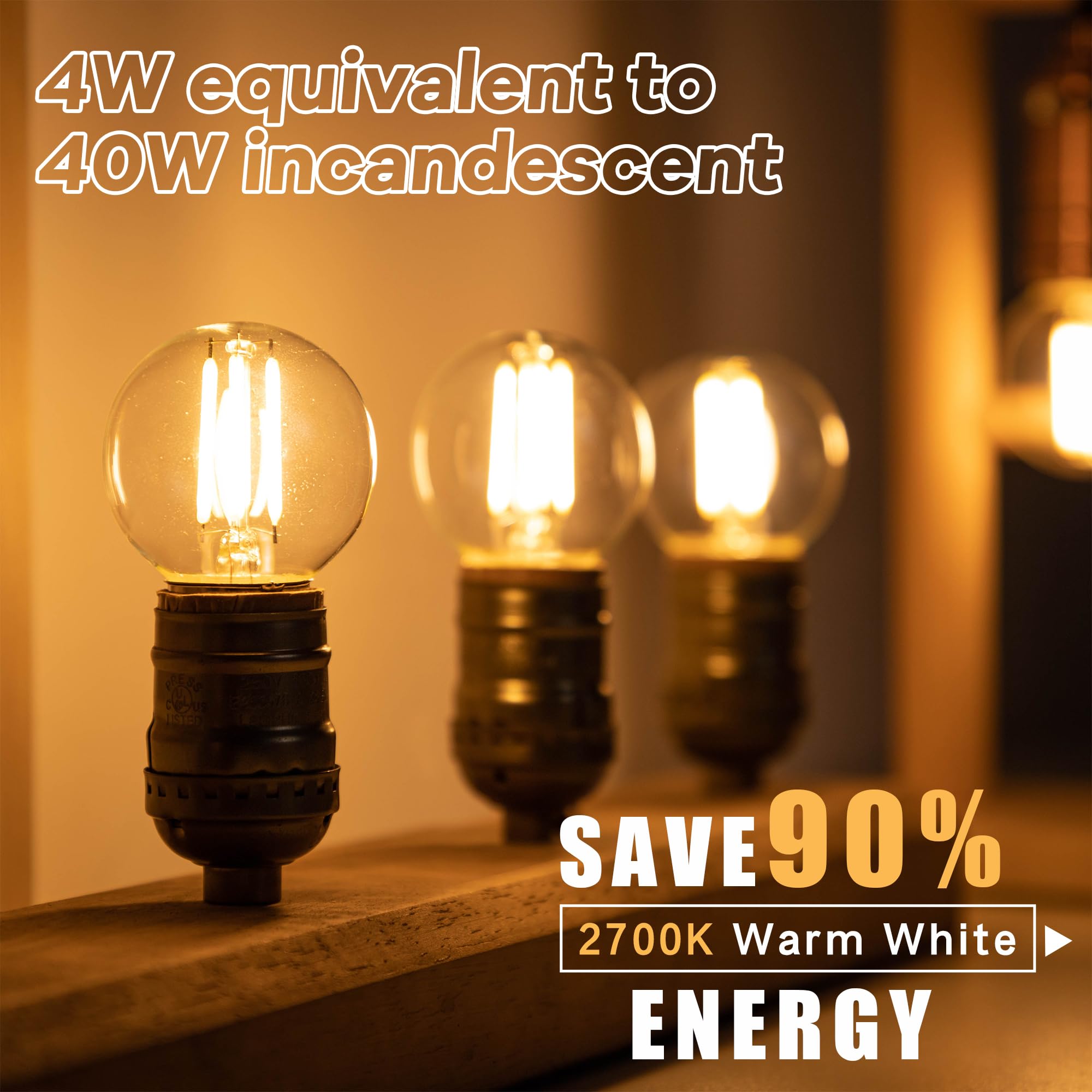 Grensk Dimmable E26 Led Light Bulbs 40 Watt,G16.5 4 Watt Small Edison Globe Bulb,2700K Warm White Filament Vintage Light Bulb Fo