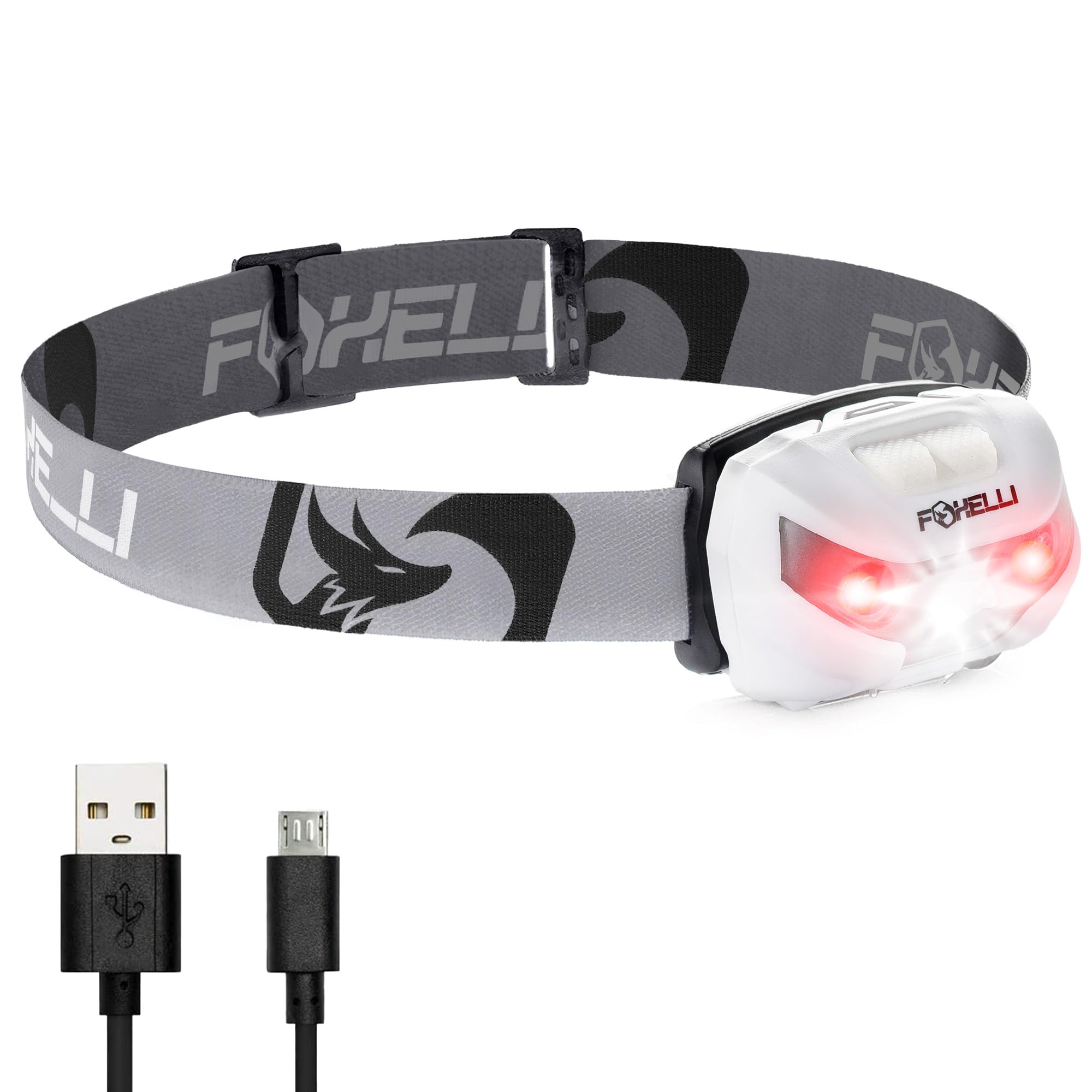 Foxelli Rechargeable Headlamp - Super Bright Led Light For Running, Camping & Hiking - Lightweight - White - Model Mx10L