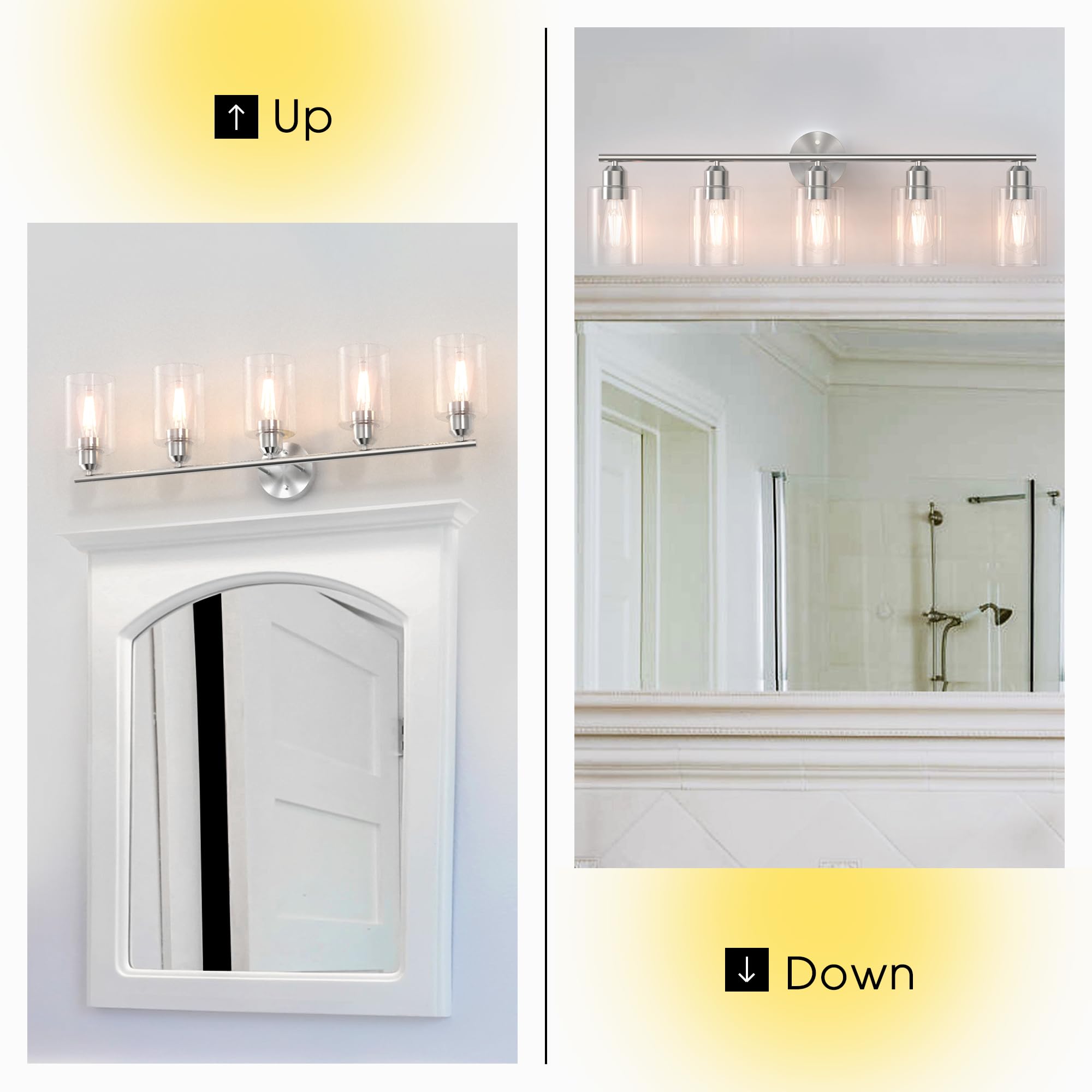 Espird Bathroom Vanity Light Fixture, 5 Lights, Brushed Nickel, Metal, Model L01-5-NL, Modern Design for Over Mirror Use