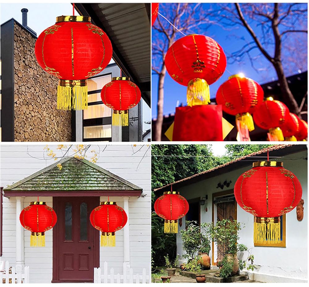 Ams 12-Inch Chinese Red Paper Lanterns Set Of 2 Hanging Decorations For Chinese Spring Festival Celebration (Red, 12'')