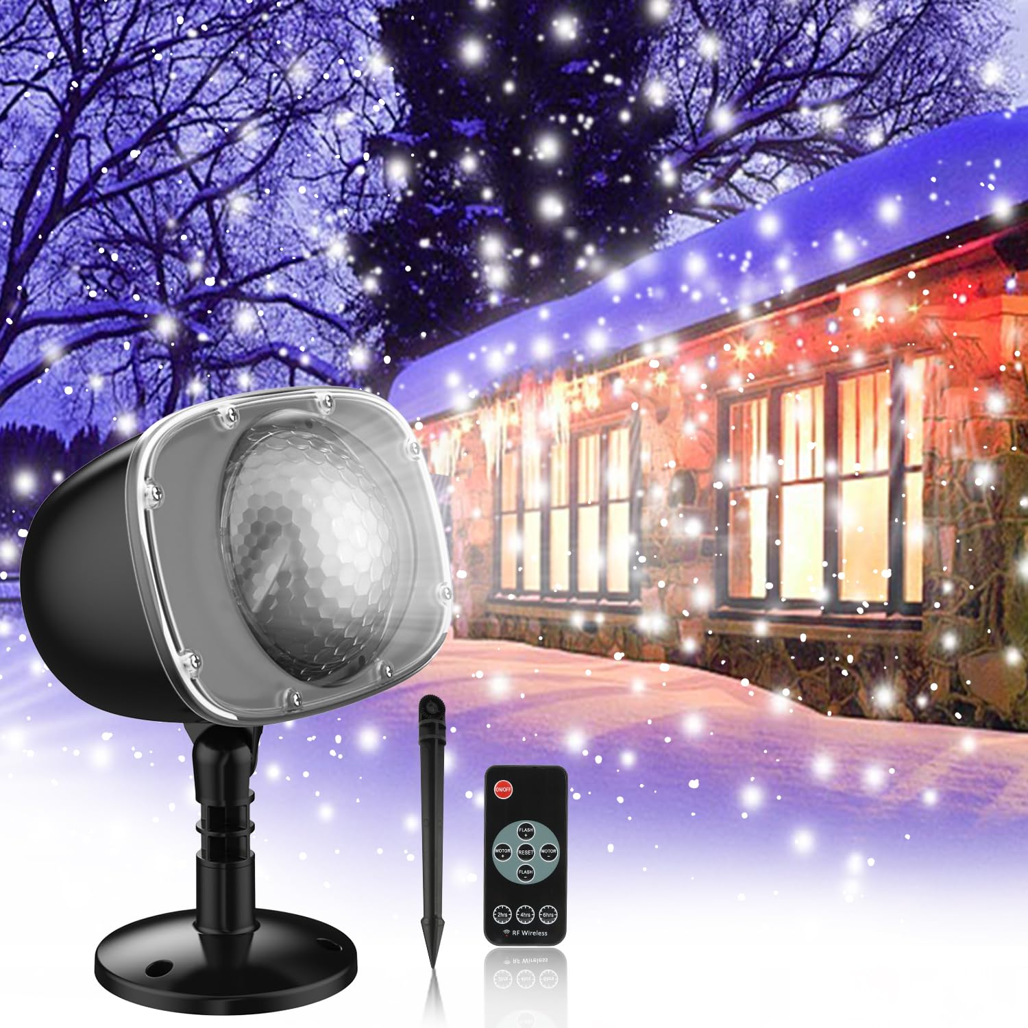 Sunbox Christmas Snowfall Light Projector With Remote - Waterproof Rotating Outdoor Decorative Lights