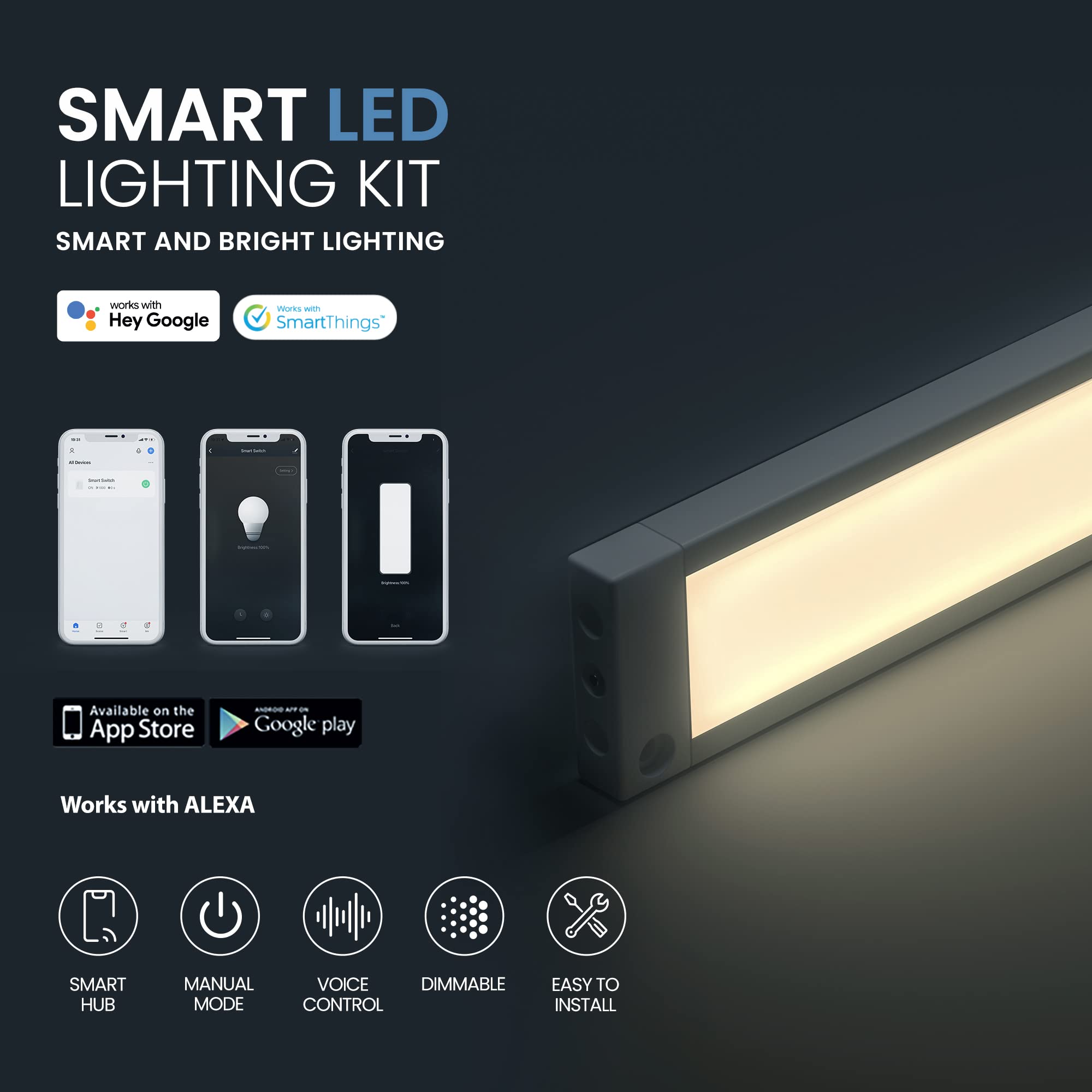 EShine LED Under Cabinet Lighting Kit, 12 inch, 3 Pack, Dimmable, Warm White (3000K), Model ELWS3003DW, Aluminum