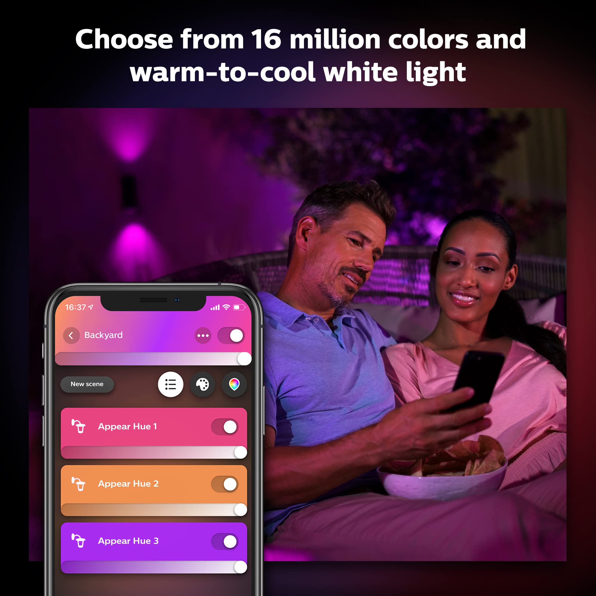 Philips Hue Appear Outdoor Smart Wall Light - 2 Pack - Color-Changing LED - Weatherproof - Black - Model 1746330V7-2