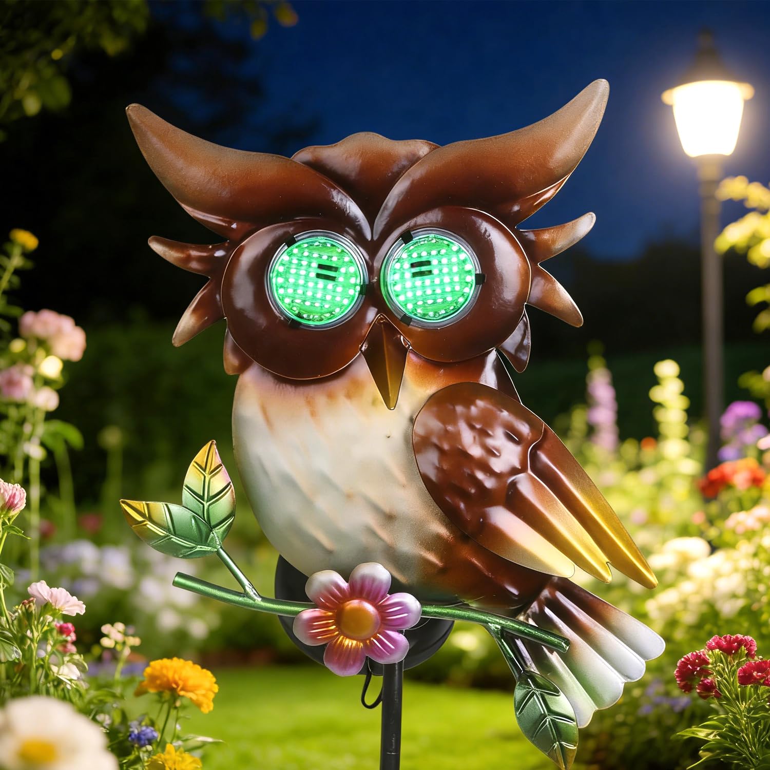 Solar Owl Garden Stakes Decorative with Moving LED Eyes Lights, 39.7 Owl Solar Lights Outdoor Garden for Pathway Patio Yard Meta
