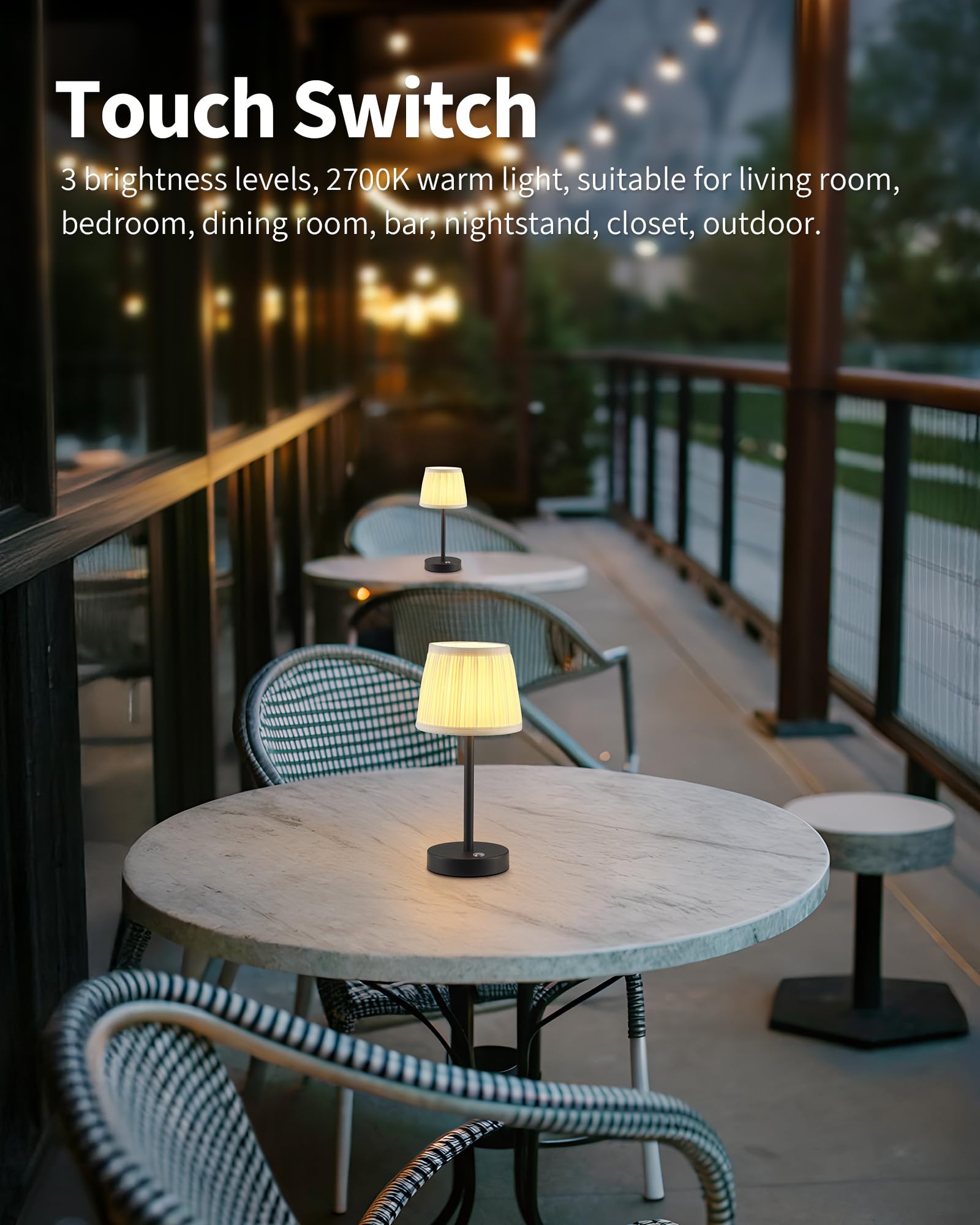 Pusu 2 Pack Cordless Led Black Table Lamps  Rechargeable 4000Mah 3 Way Dimmable Bedside Small Lamp With Fabric Shade  Lighting For Bedroom  Kids Room  Bathroom  Kitchen  Decor  Gift  Night Light