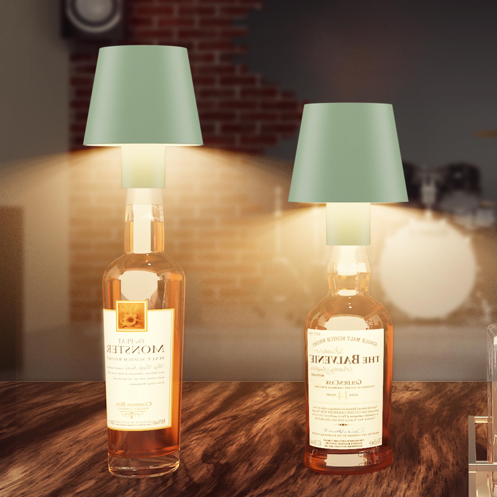 Coinmit 2 Pack LED Bottle Lamp 5500mAh Battery Portable Table Lamp Cordless IP54 Waterproof Green Wine Bottle Light for Restaurant Dining Bar (Green)