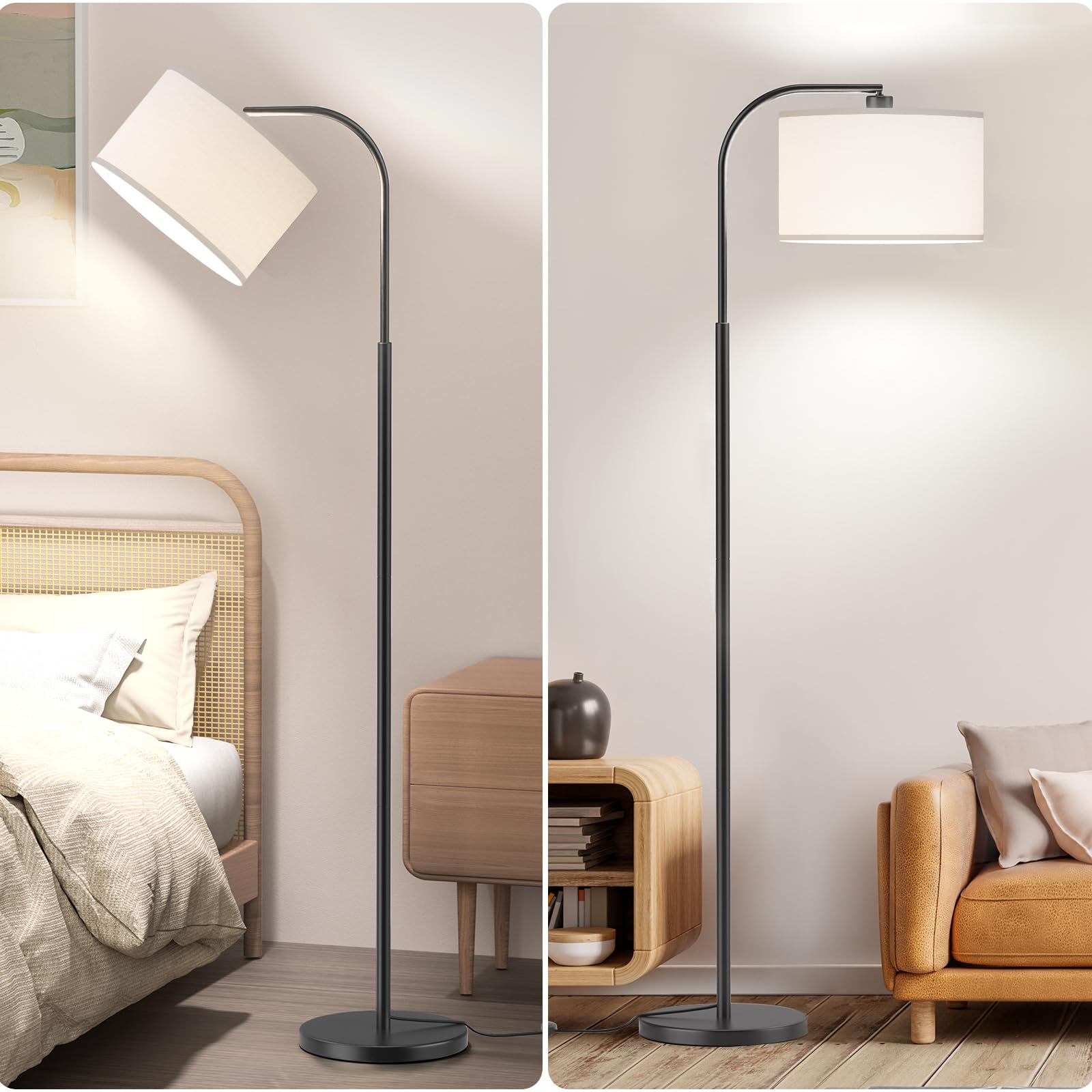 Arc Floor Lamps For Living Room With 3 Color Temperatures, Modern Floor Lamp Reading Light With 9W Bulb Included, Standing Lamp