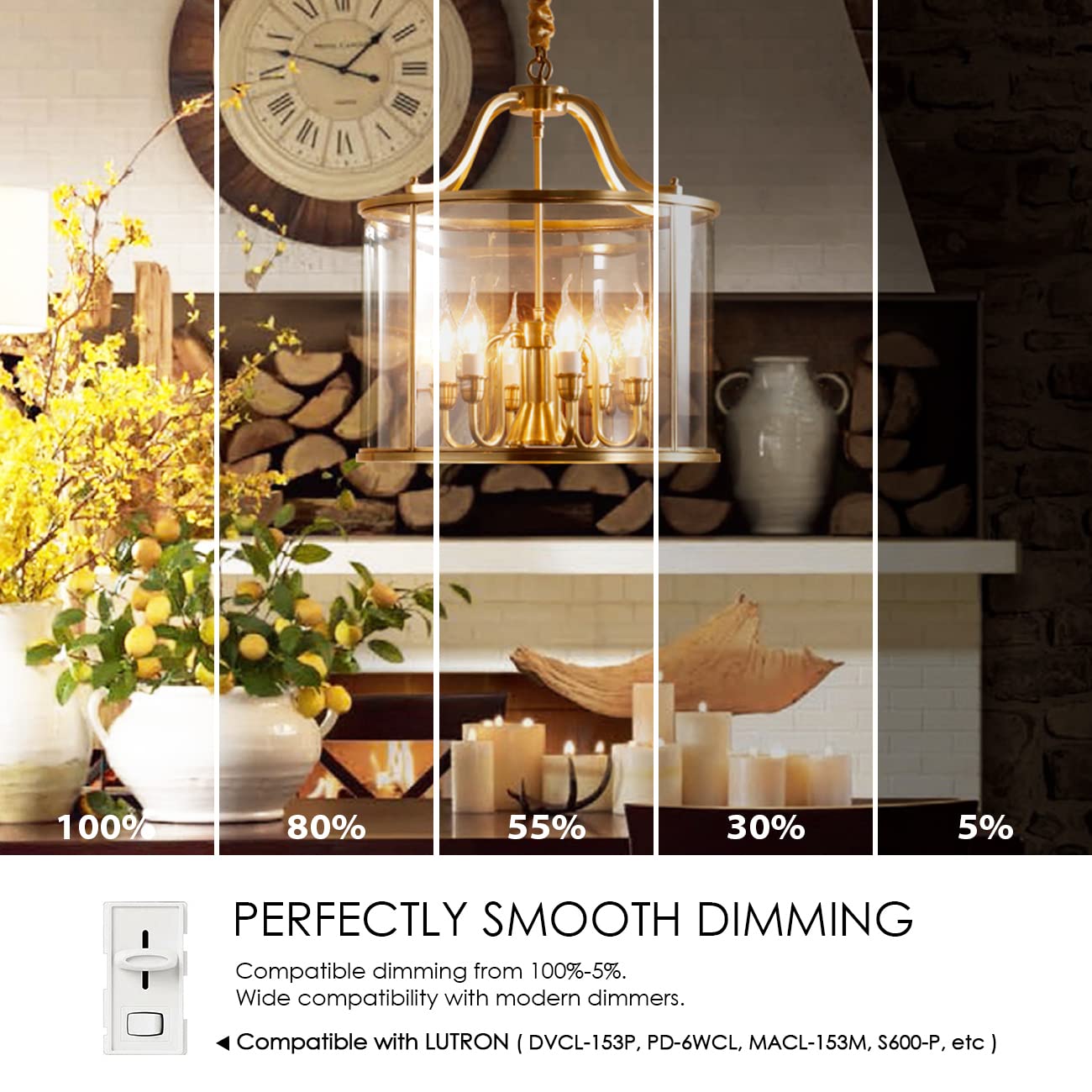 Lvwit Flame Tip Led Filament Bulb Candelabra E26 Base Dimmable 4.5W (60W Equivalent) B11 Chandelier Candle Light Bulb