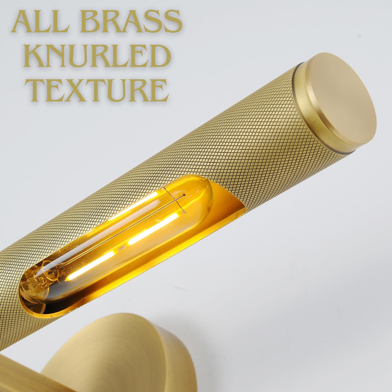 Knurldon Gold Brass Hardwired Picture Light, 24'' Knurled Dimmable Rotatable 360 Picture Lights For Wall, Vanity Light, Gallery