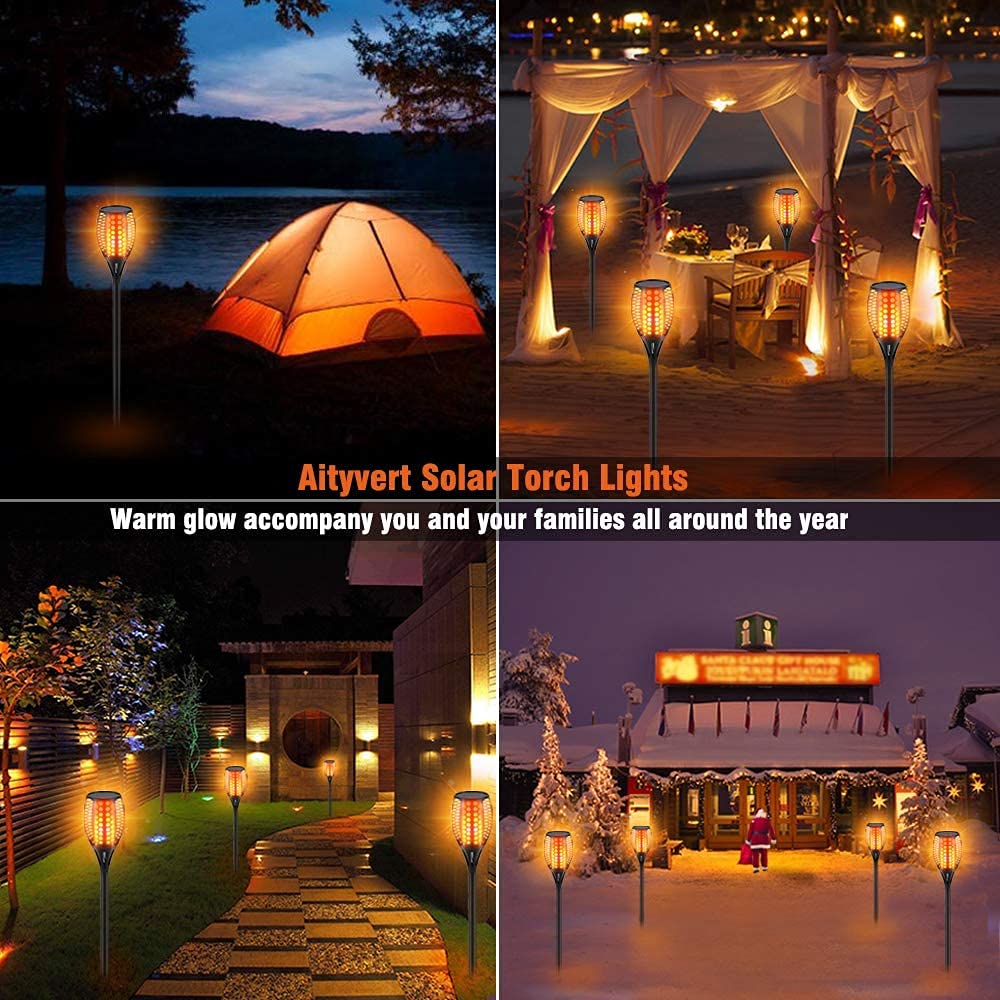 Aityvert Upgraded Larger Solar Torch Lights, Waterproof Outdoor Dancing Flames Light, Flickering Flames Garden Light, Landscape