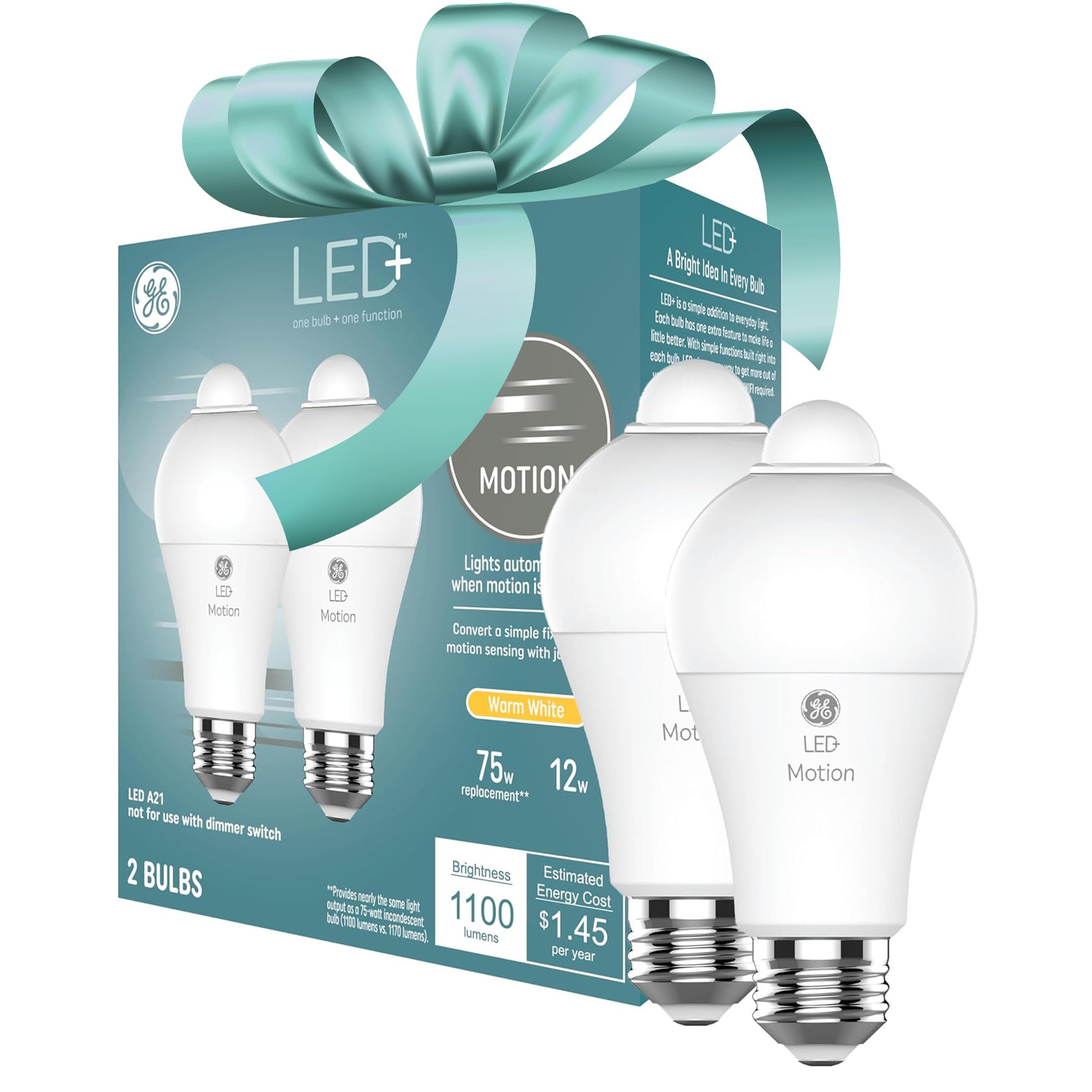 Ge Led+ Motion Sensor Led Light Bulbs, 12W, Outdoor Security Lights, A21 Bulbs, Warm White, Great Christmas Gifts For Men, Holid