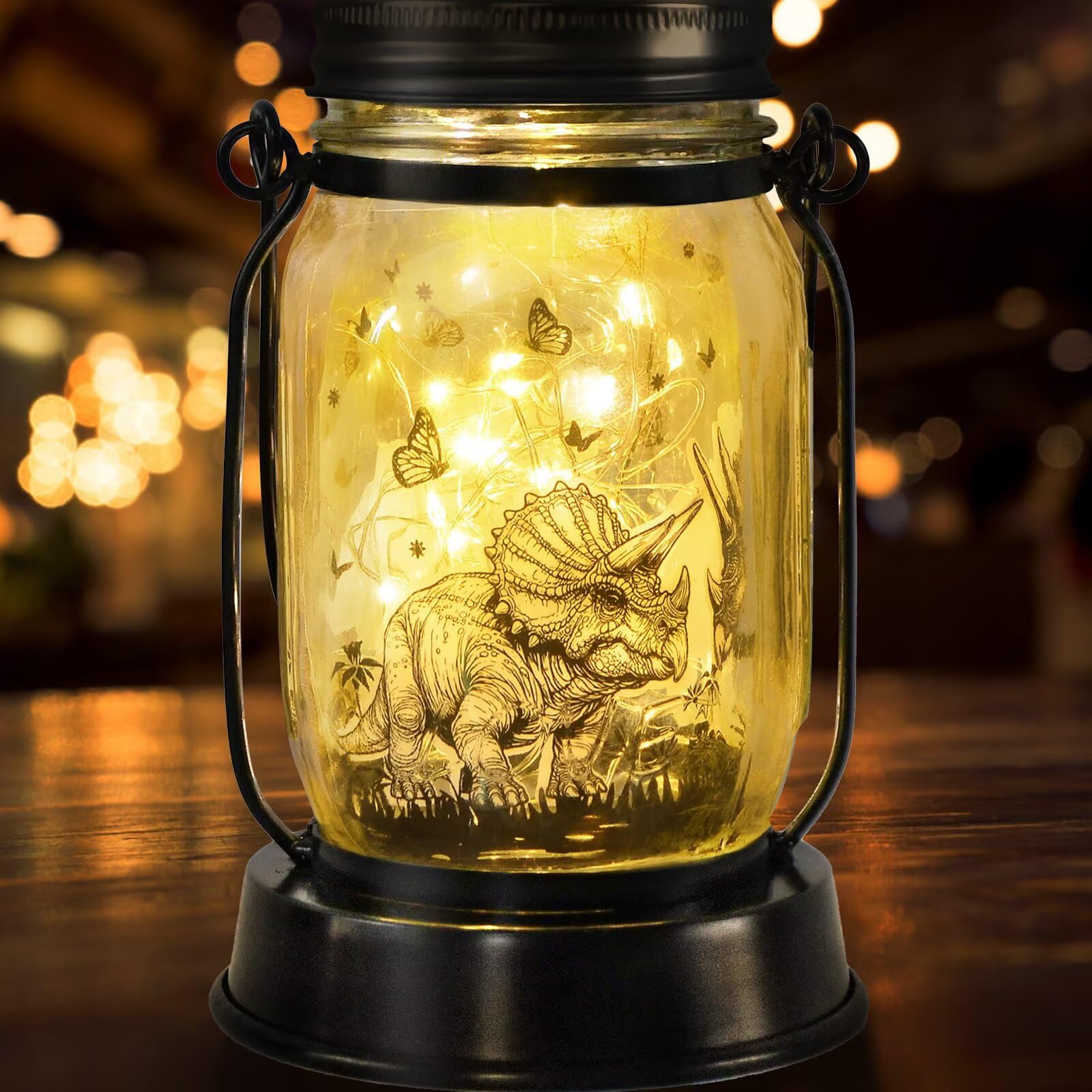 Dinosaur Gifts for Kids,Adults Triceratops Lovers Solar Lantern Night Light for Kids Gifts Christmas, Solar Triceratops Garden D