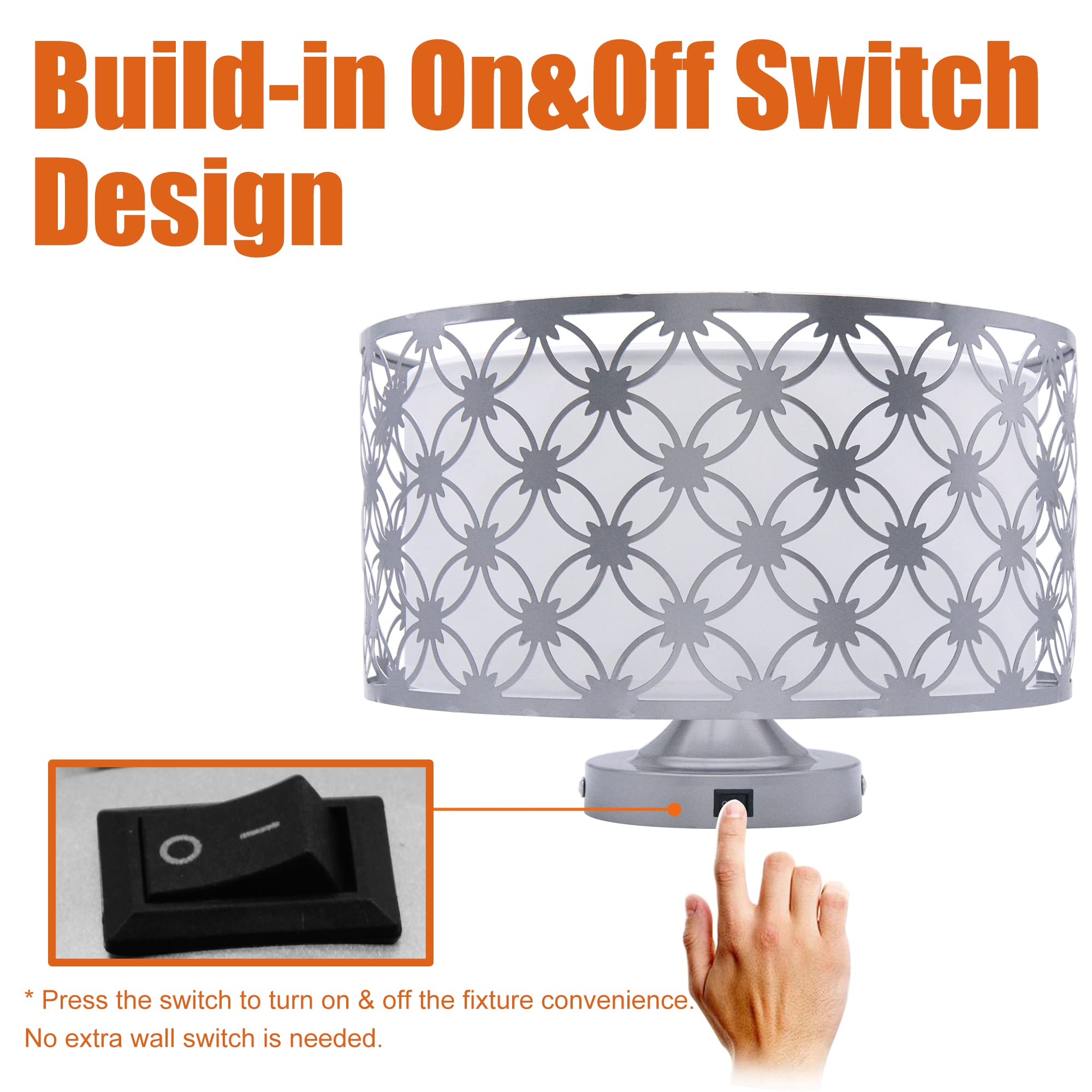 Facon 11'' Rv Pendant Dining Table Light With Switch, Replaceable 2 X E26 Led Bulbs, Decorative Fabric Dinette Light With Chrome Flower Shape, 12V Dc Interior Light For Rv Motorhome Camper Trailer