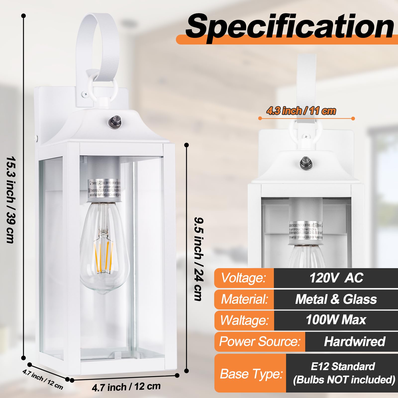 Yolsunes 15&quot; Dusk To Dawn Wall Lights 2 Pack, Waterproof Modern Outdoor Sconces, White