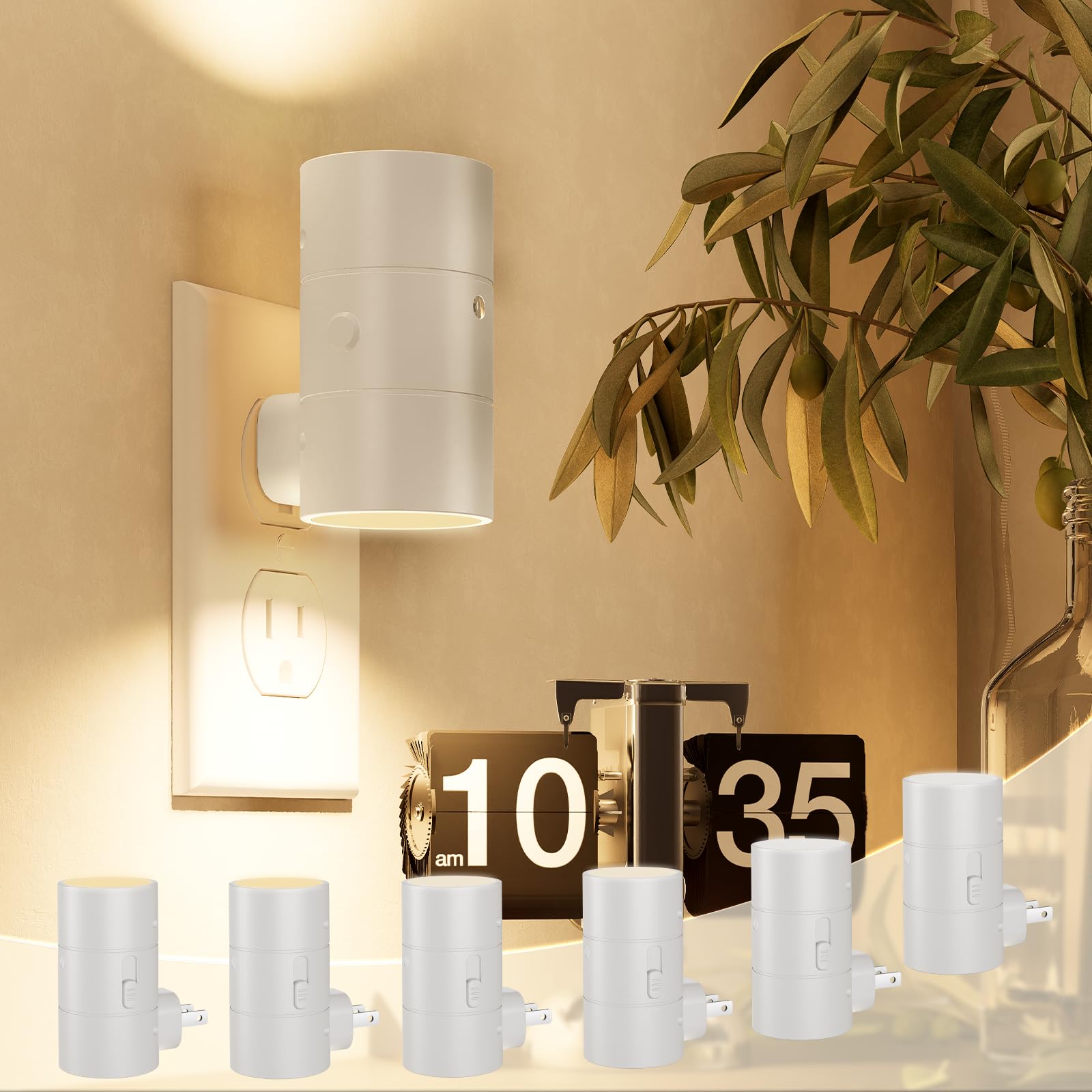 NIORSUN Dusk to Dawn Night Light Plug-in, 3 Light Modes, Dimmable, 6 Pack, White, Model LH-XYD001, Ultra-Slim Design