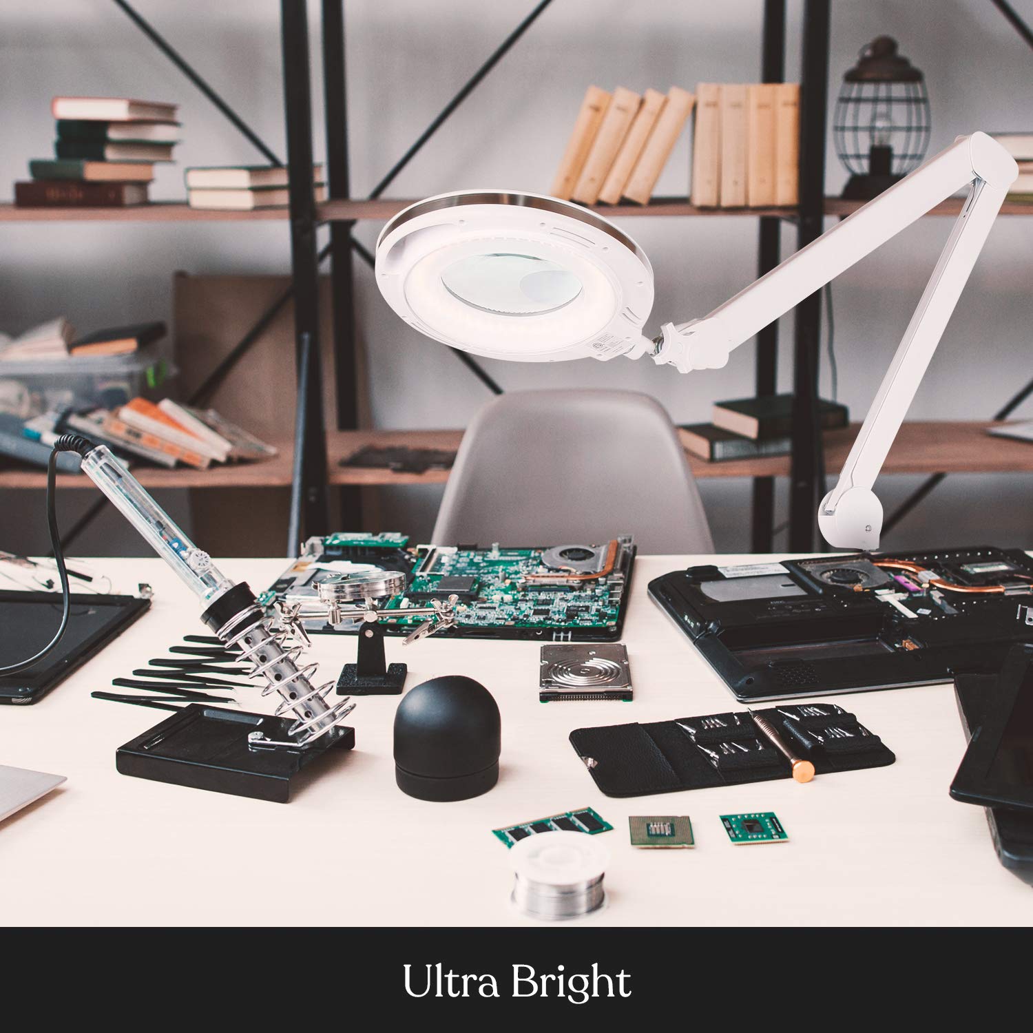 Brightech Lightview Pro Magnifying Glass With Light And Stand, Magnifying Floor Lamp With A 6-Wheel Rolling Base For Facials, Lash Estheticians, Dimmable Led Work Light For Sewing, Crafts