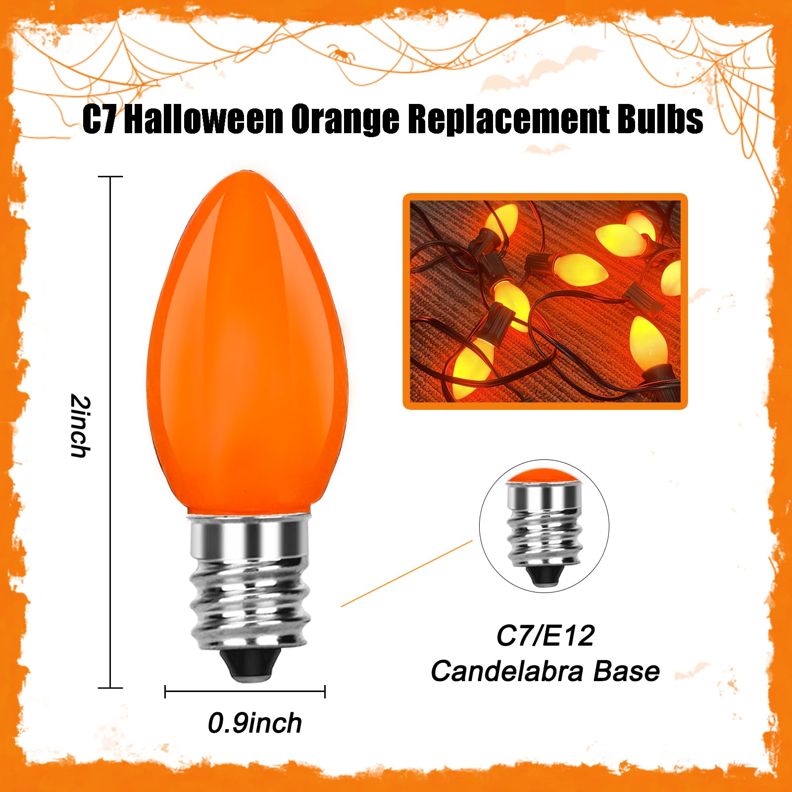 25 Pack Halloween Orange Light Bulbs, C7 Incandescent Replacement Bulbs For Indoor Outdoor Patio Halloween Christmas Party Strin