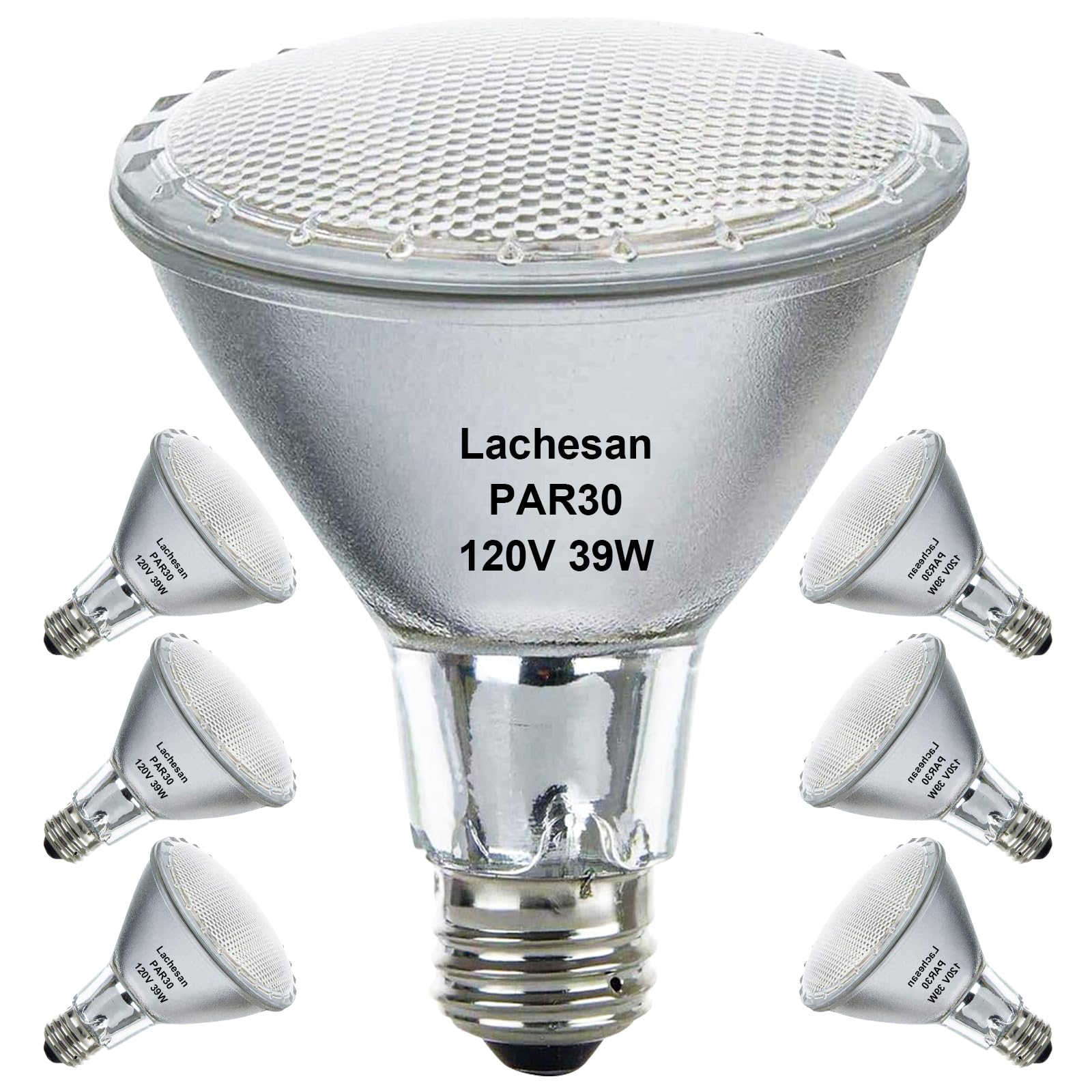 Lachesan Par30 Halogen Flood Light Bulbs 120V 39W  Long Neck Bulb 39W Equivalent 2700K Warm White Dimmable High Brightness  Great for Accent Lighting  Tracking Light  Recessed Light Bulb(6Pack