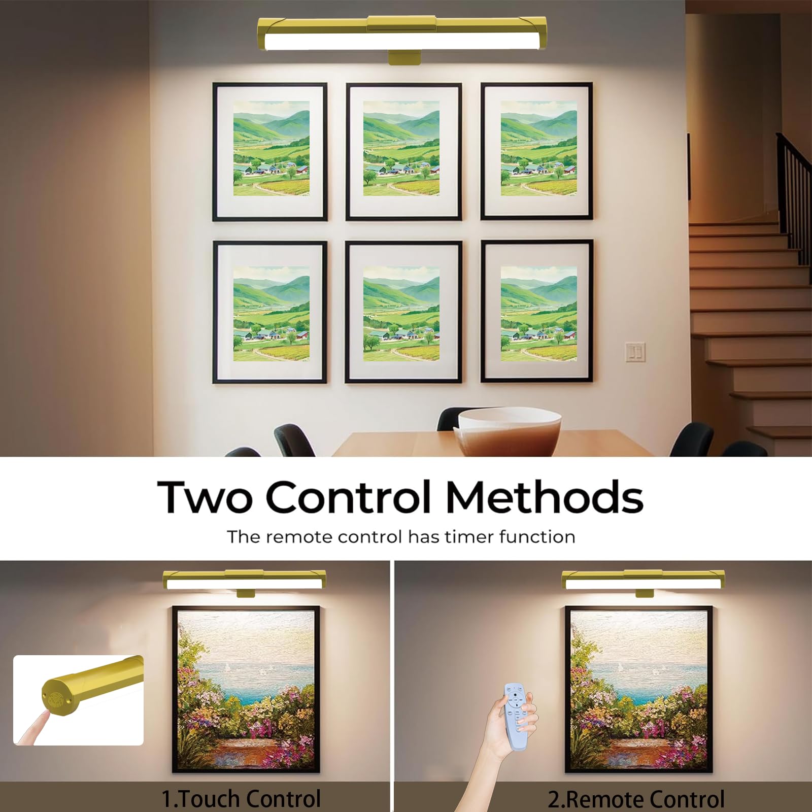 Mioblue Picture Light With Remote And Timer, 13.8In Rechargeable Picture Light With 3 Color Modes, Dimmable Cordless Painting Li
